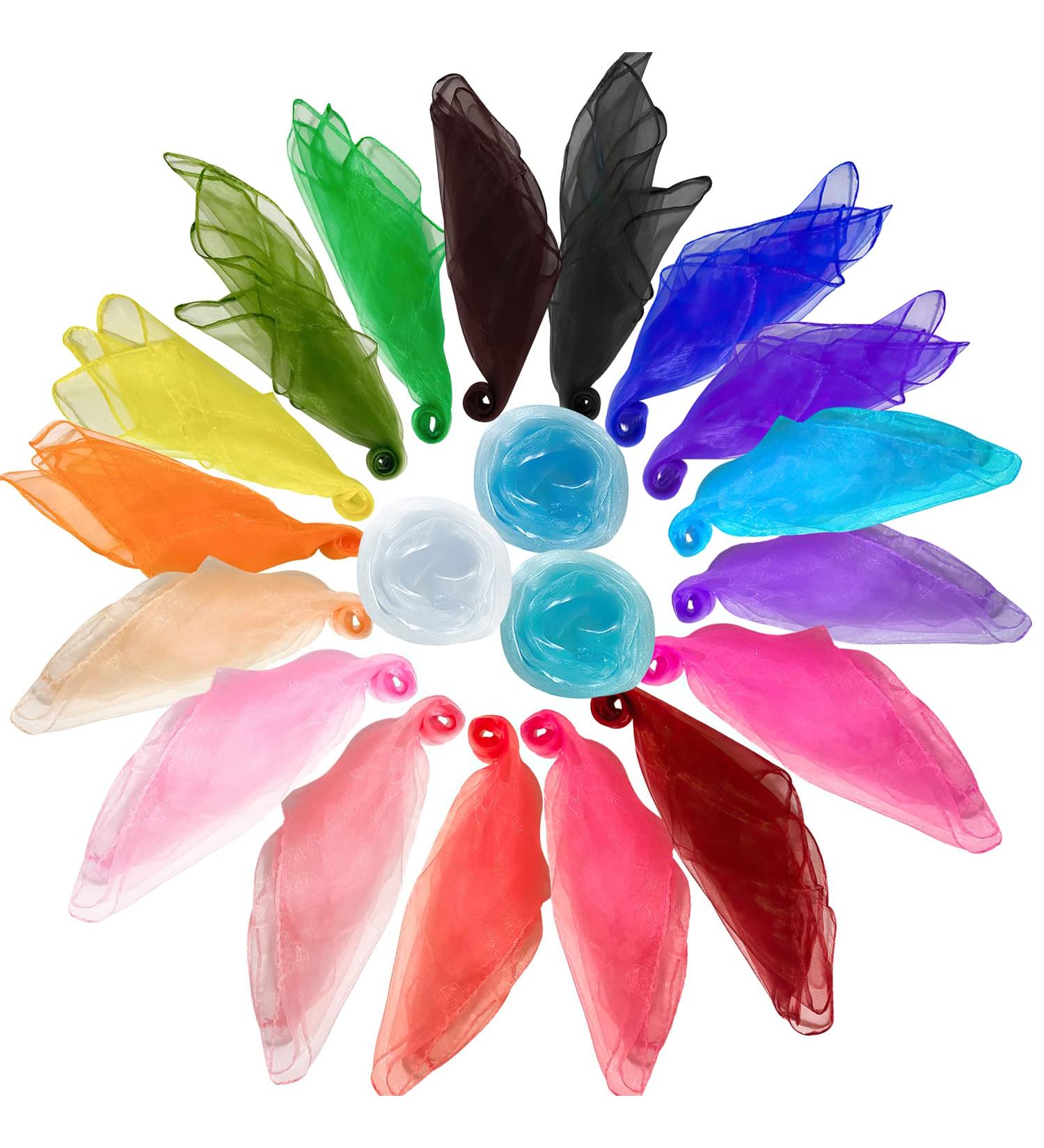 20 Pieces Colorful Chiffon Dance Towels - 60x60cm Jongliertcher Performance Scarves for Kids' Parties & Activities | Wonwood_direct - Buy Online on GoSupps.com