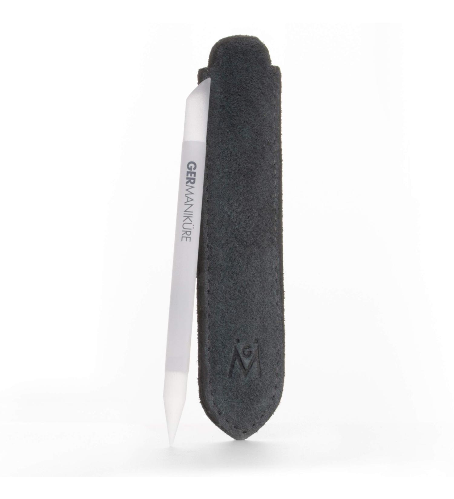 GERMANIKURE Gray Glass Cuticle Stick in Suede Case - Nail Care Tool for Cuticle Pushing, Callous & Dry Skin Removal - Ethically Made in Czech Republic - Buy Online on GoSupps.com