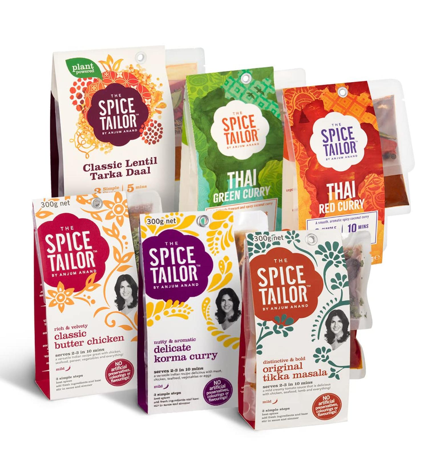 The Spice Tailor - Asian & Indian Curry Sauce Variety Pack Including Thai Green Thai Red Butter Chicken Tikka Masala Korma Curries & Classic Daal Vegetarian - Takeaway Bundle - Buy Online on GoSupps.com