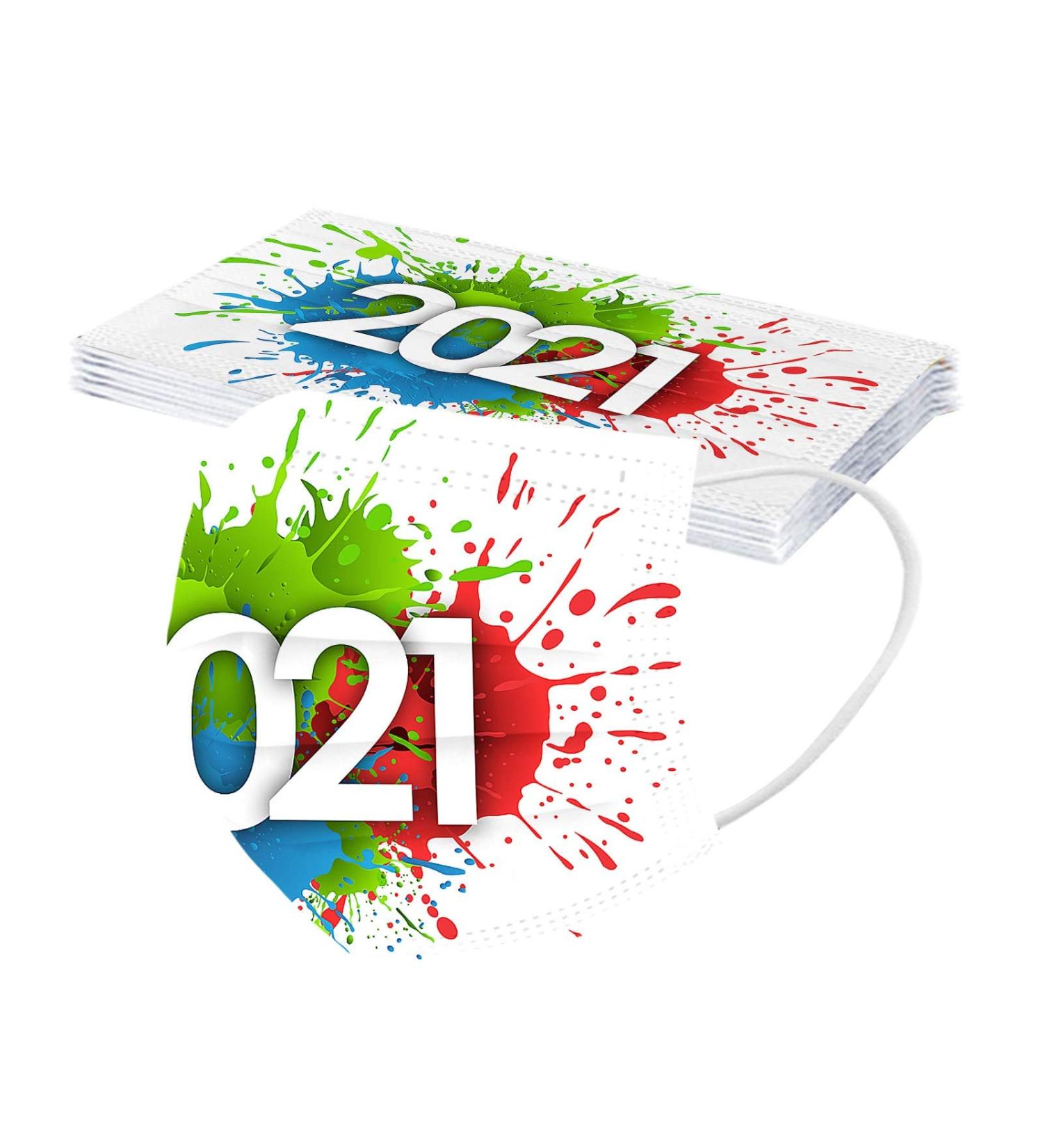 ZQP BEUU 10PCS 2021 Happy New Year Disposable_Face_Mack for Adults 3-ply Non-Woven Fabric with Elastic Earloops Fireworks Camouflage Face Bandanas for Women Men Face Balaclava - Buy Online on GoSupps.com