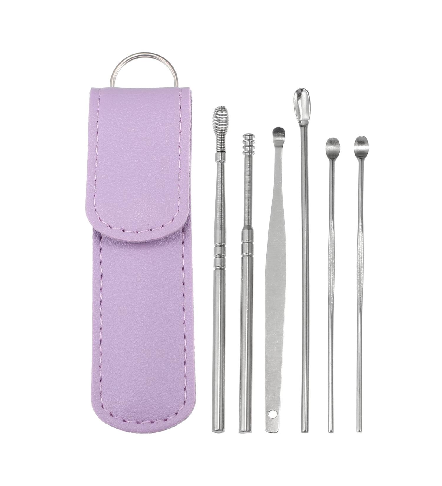 VOCOSTE 6Pcs Stainless Steel Ear Cleansing Tool Set with Faux Leather Packaging - Purple - Buy Online on GoSupps.com