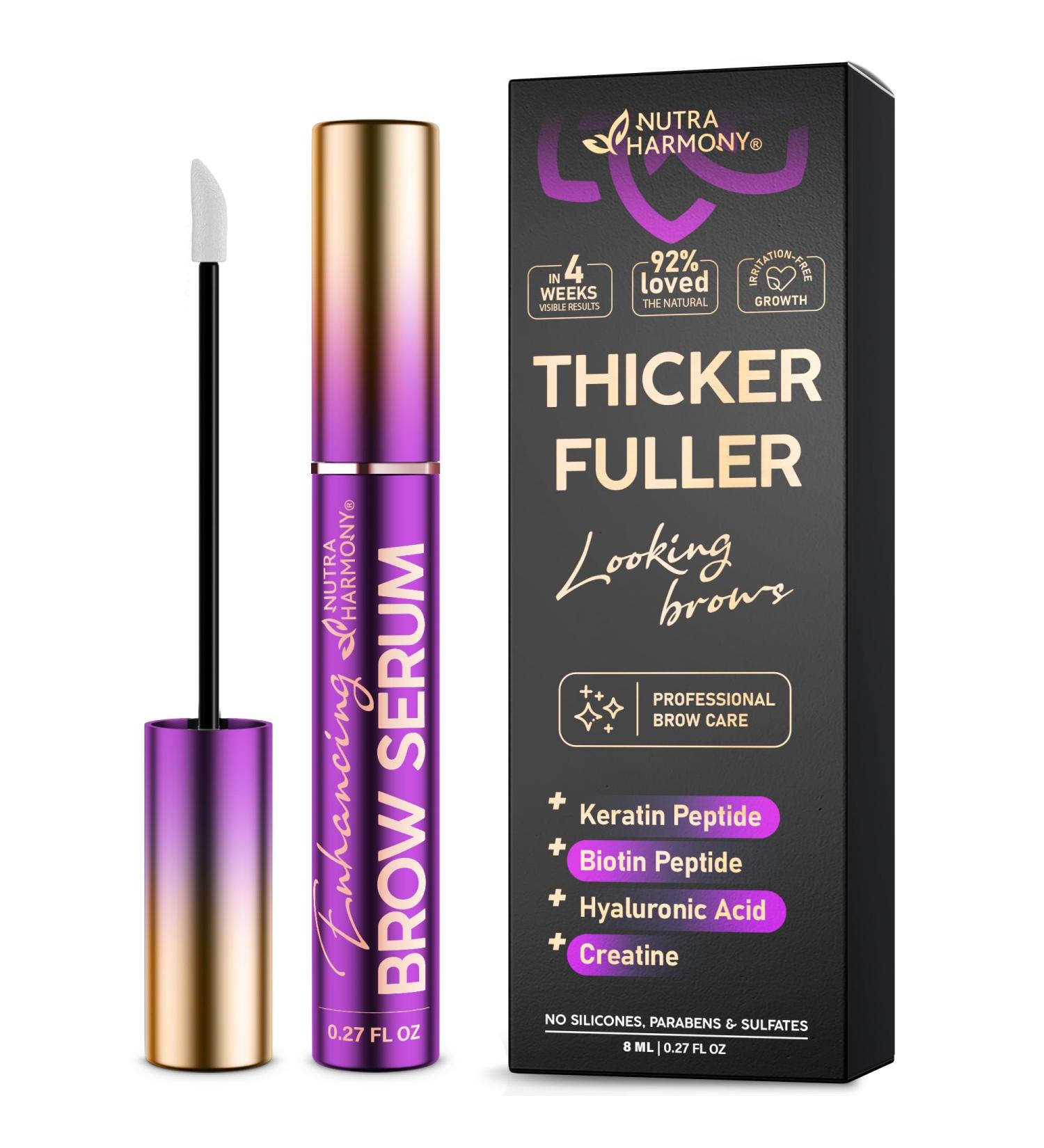 Brow Serum for Eyebrow Growth Pro Growth Treatment with Keratin & Biotin Peptides Hyaluronic Acid Creatine & Castor Oil No Prostaglandins Vegan & Non Irritating for Fuller Thicker Brows 8ml - Buy Online on GoSupps.com