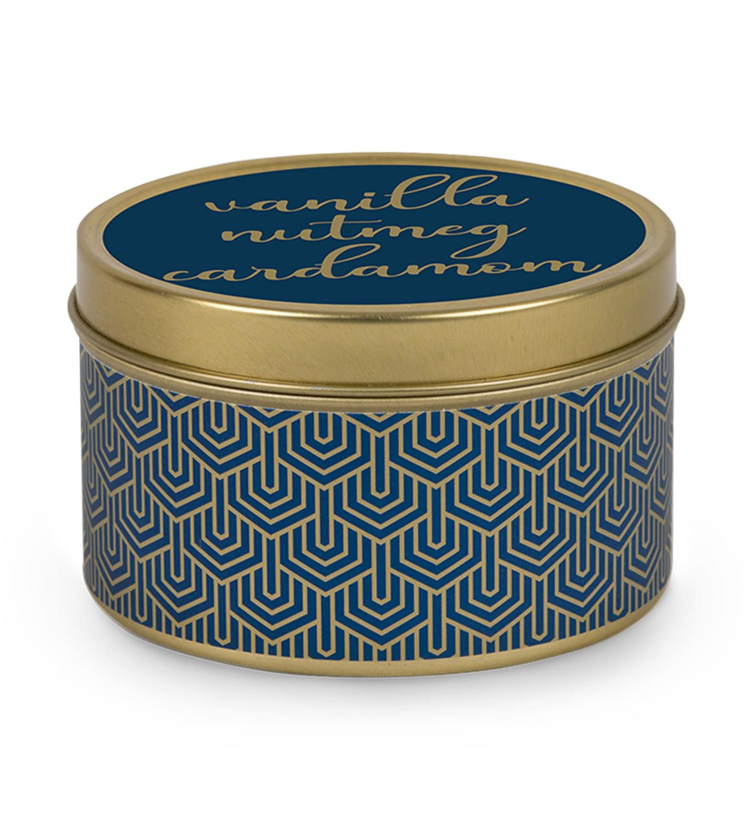 Paraffin-Free Scented Candle in Gold Tin - Vegan Palm Wax Spicy Vanilla Nutmeg Cardamom - 30-Hour Burn - Ideal Holiday & Birthday Gifts for All - Buy Online on GoSupps.com