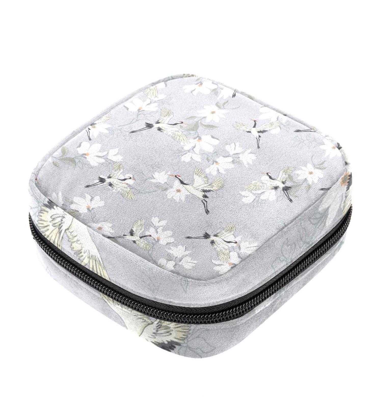 White Cranes Flowering Bandage Storage Bag - Portable Menstrual Cup & Pad Pouch for Women & Teens - Buy Online on GoSupps.com