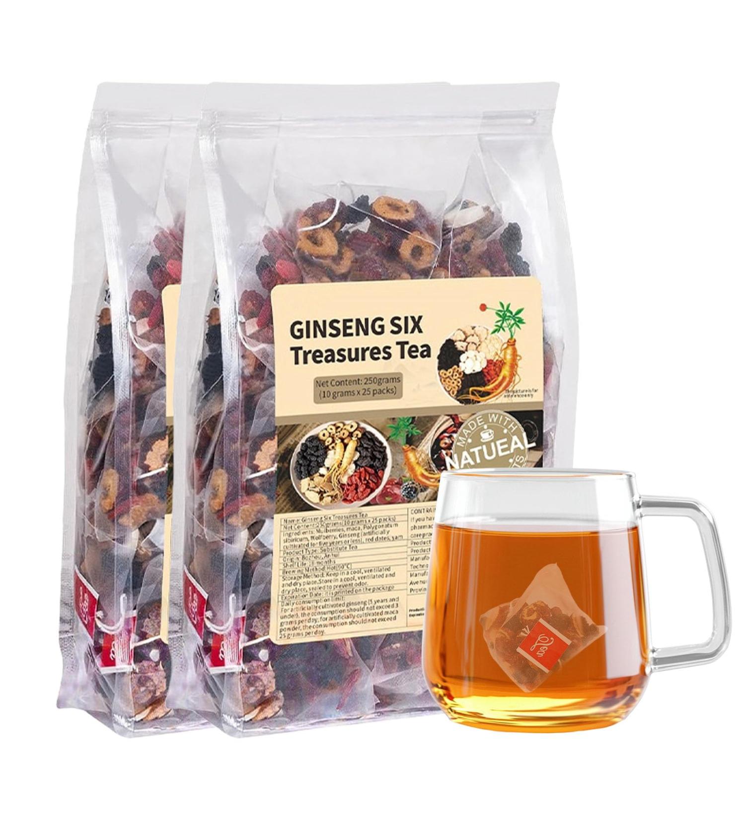 Ginseng Six Treasure Tea Chinese Tea for Daily Wellness Mulberry Goji Berry Red Date | 25 Tea Bags for Men & Women (2 Pack) - Buy Online on GoSupps.com