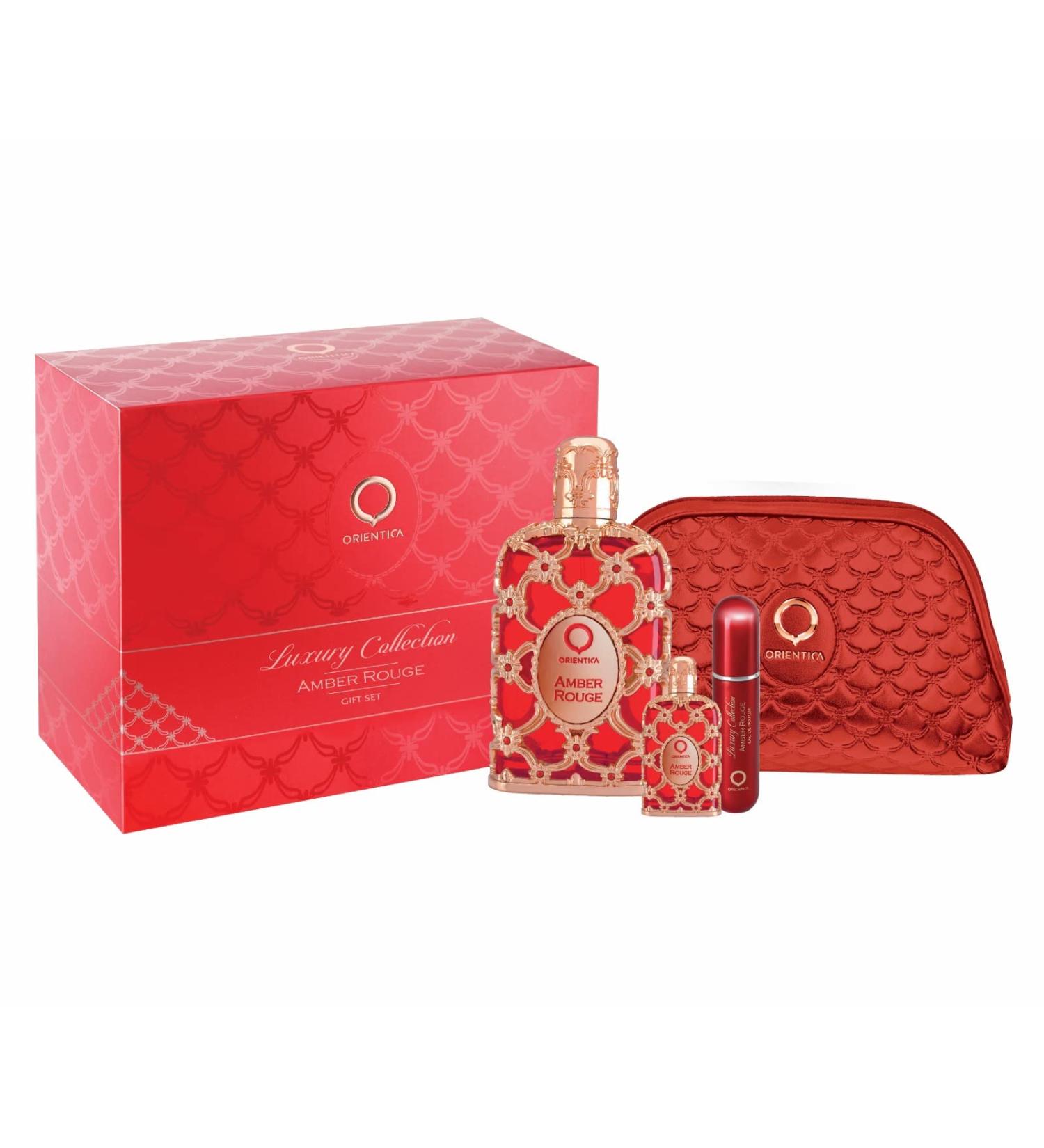 Orientica Al Haramain Amber Rouge 4-Piece Set for Unisex - Luxury Collection (2.7 Oz EDP + 0.34 Oz Travel Spray + Atomizer + Bag) - Buy Online on GoSupps.com