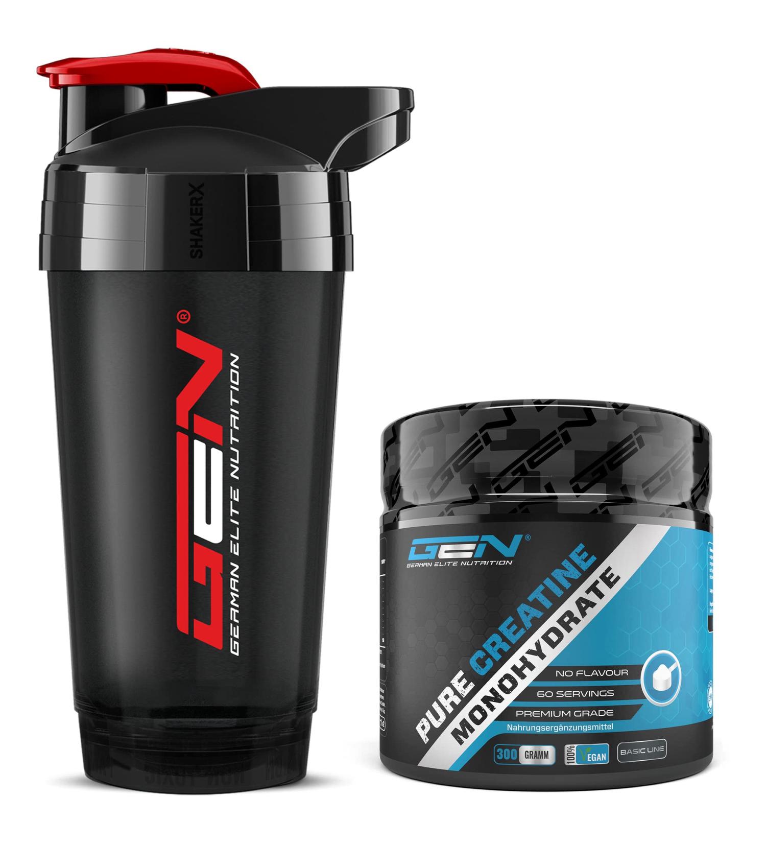 Buy Pure Creatine Monohydrate Powder 300g + Premium Shaker | Vegan Additive-Free Optimal Solubility - German Elite Nutrition - Buy Online on GoSupps.com