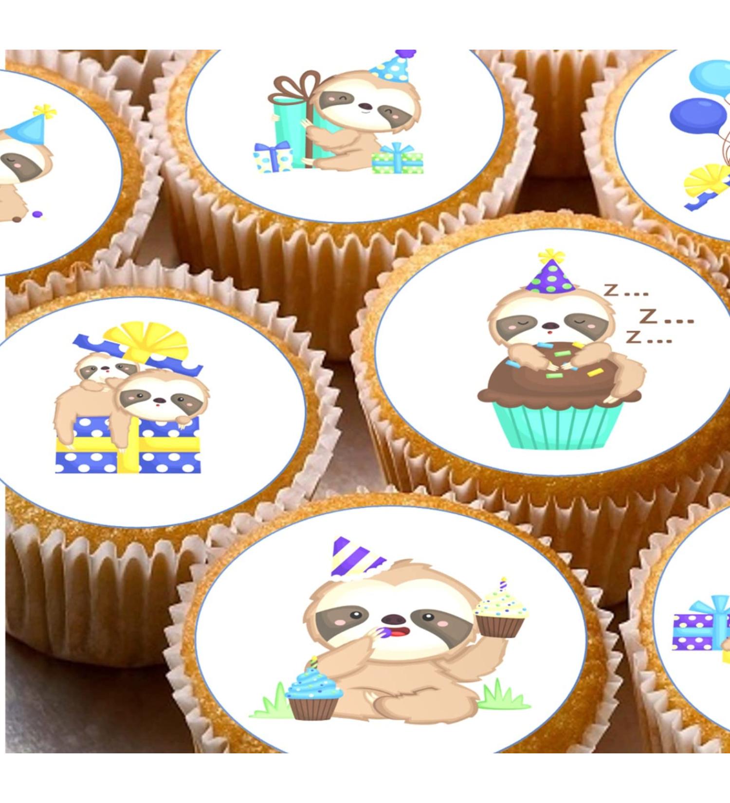 Sloth birthday edible PRE CUT style kids childrens party decorations Wafer Paper Cupcake Fairy Cake Toppers