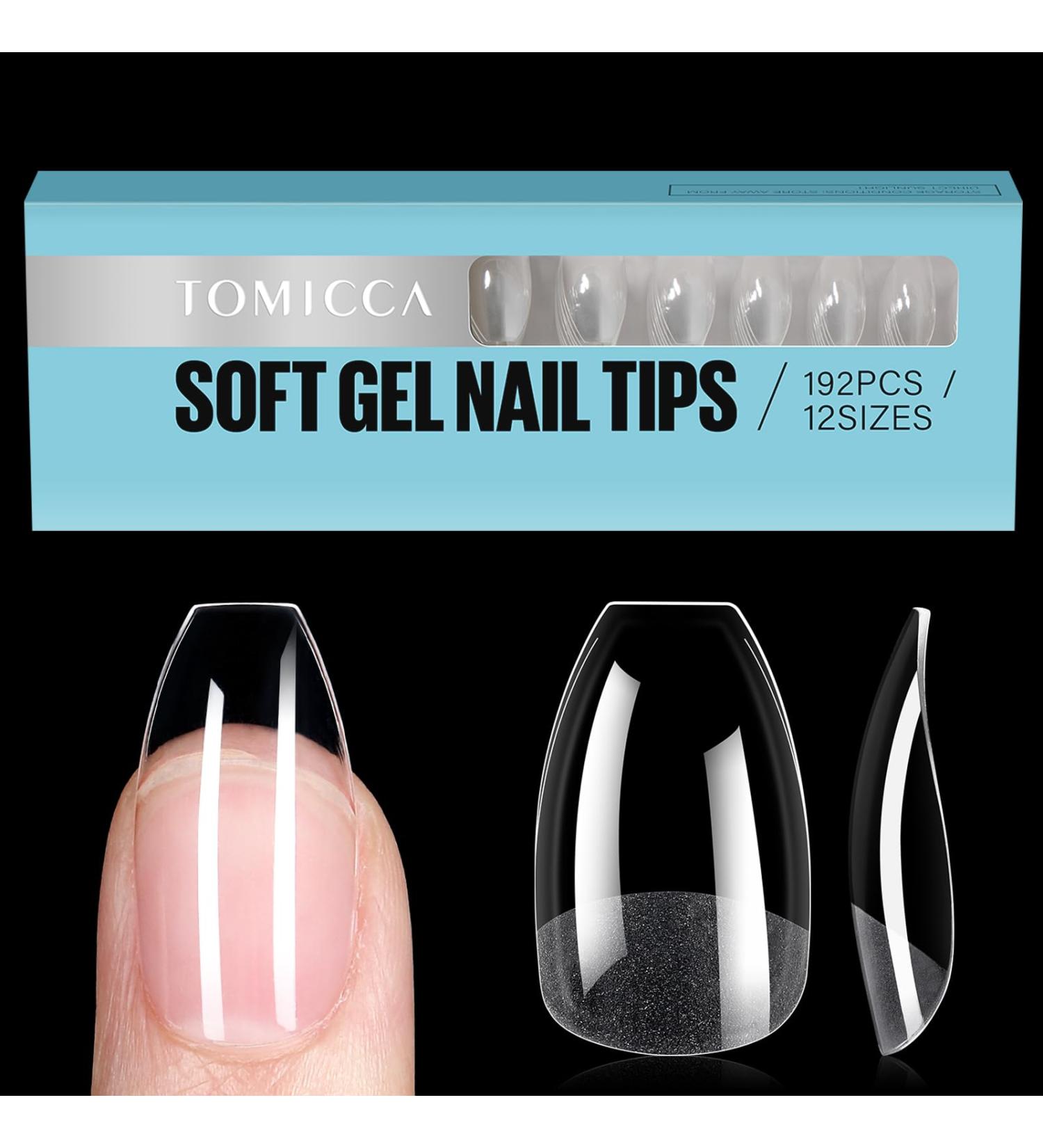 Buy Tomicca Ballerina Short Nail Tips - 192 Gel Full Cover & Acrylic Tips 12 Sizes Pre-shaped Half Matt Finish - Buy Online on GoSupps.com