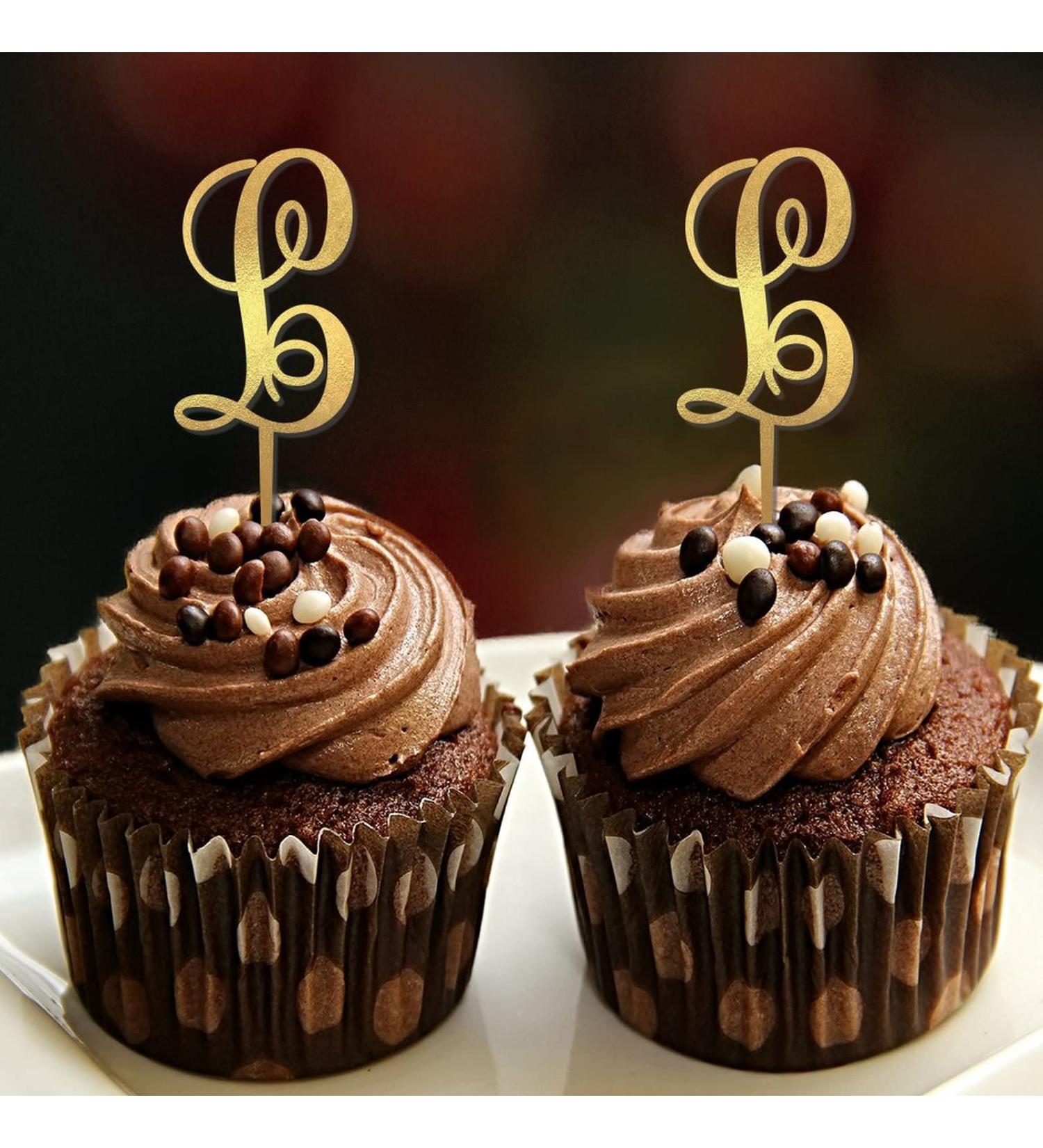 Initial L Cupcake Toppers Wedding Letter Monogram Name For Wedding Bridal Shower Cake Decorations Elegant Reusable Branches Leaf Custom Any Initial Engagement Gifts 6PCS Style-9 - Buy Online on GoSupps.com