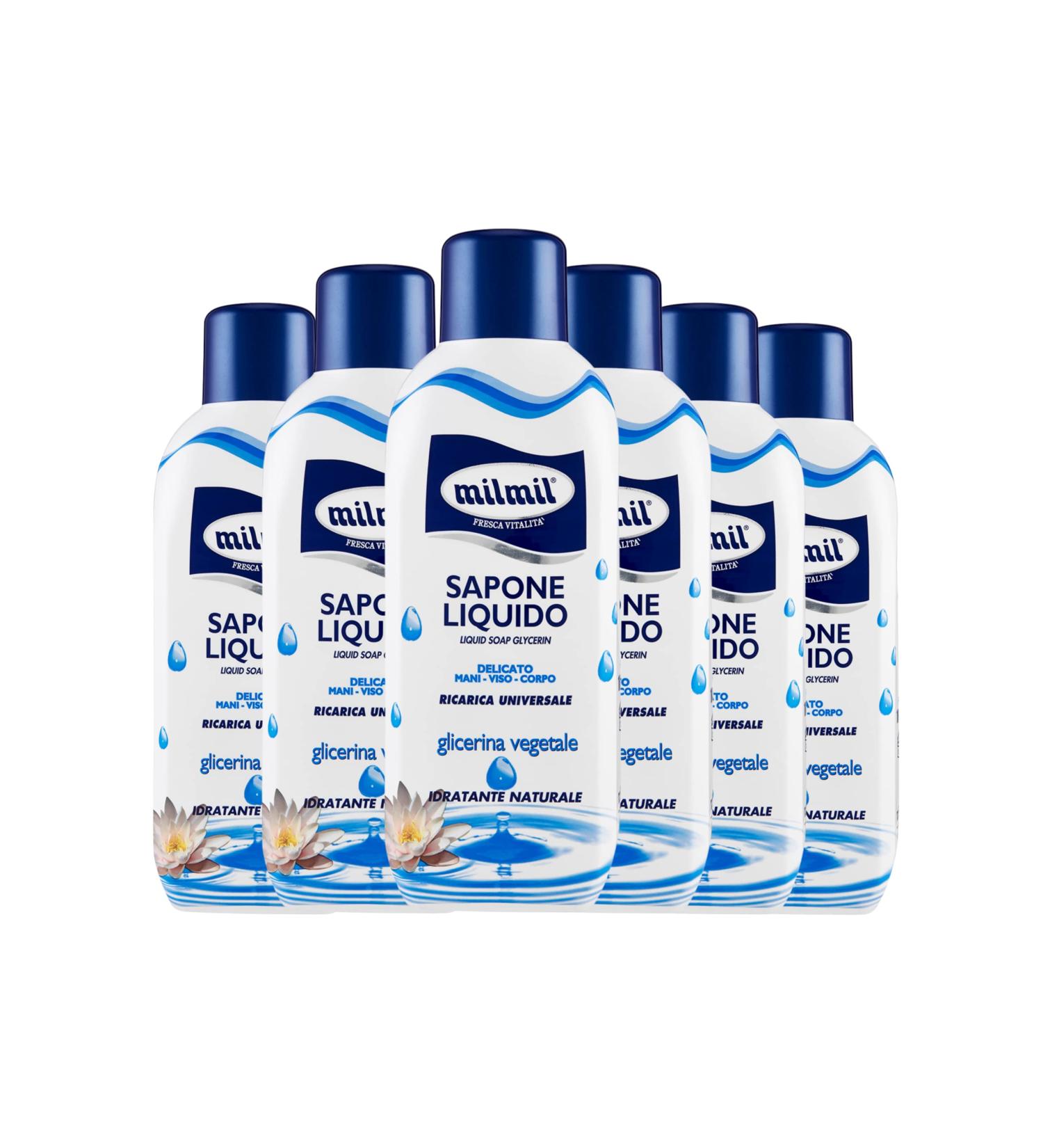 Milmil milmil Universal Refill Liquid Glycerine Soap 6 Pieces x 1000 ml Manins Refill Soap Face Soap Corpo Physiological pH Moisturising Formula Dermatologically Tested - Buy Online on GoSupps.com