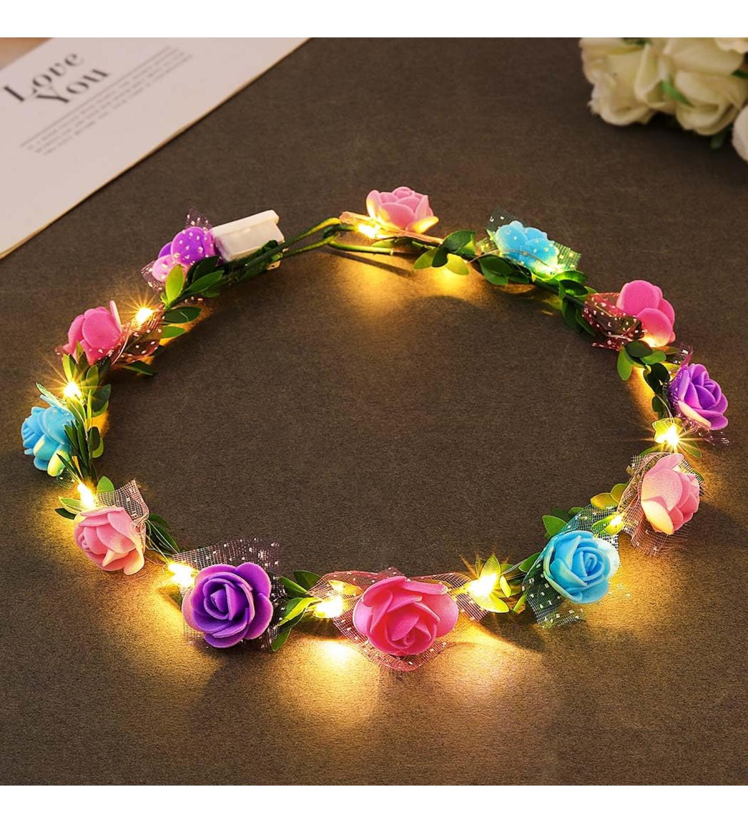 Zoestar Light Up Flower Crown Headband LED Hair Wreath Headbands Bridal Floral Headpiece Festival Party Hair Accessories for Women and Girls (Colorful Standard Size) - Buy Online on GoSupps.com