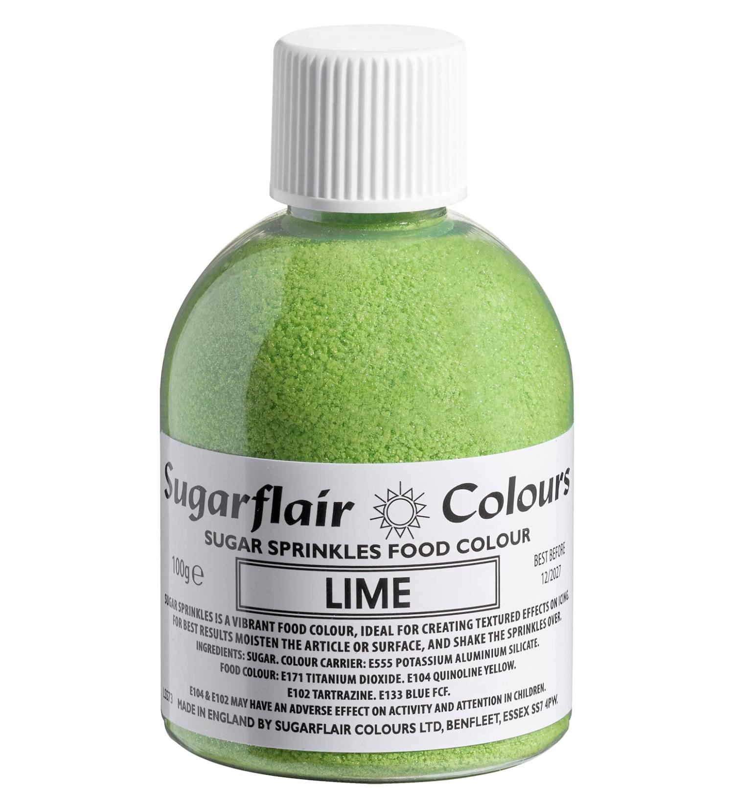 Sugarflair Lime Edible Glitter Sugar Sprinkles - for Cake Decorating Sprinkle on Cakes Cupcakes Treats Desserts Ice Cream and Deserts - 100g