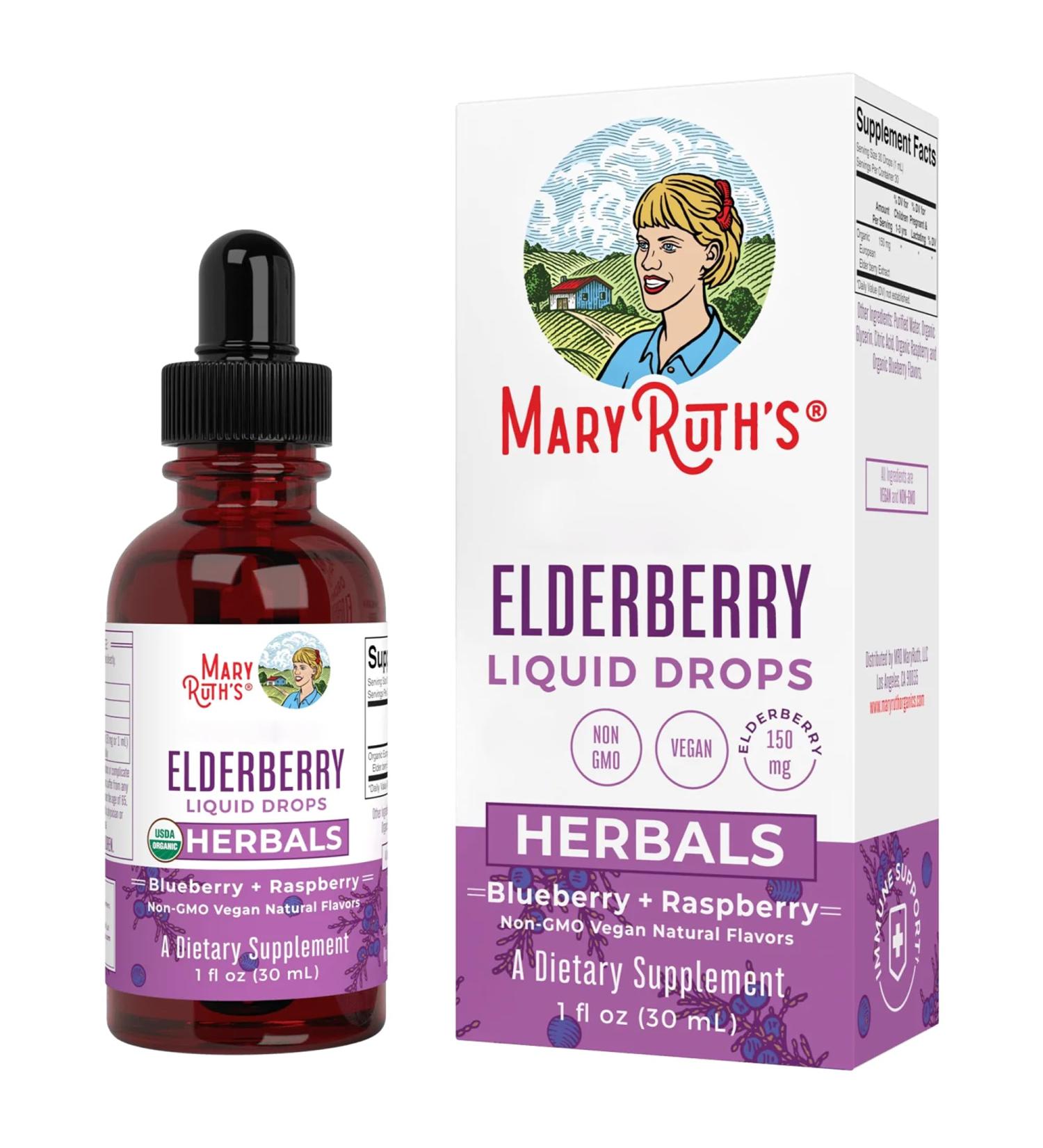 MaryRuth Organics Elderberry Drops | Vegan Gluten Free Blueberry + Raspberry Flavor 30ml - Boost Immunity Naturally - Buy Online on GoSupps.com