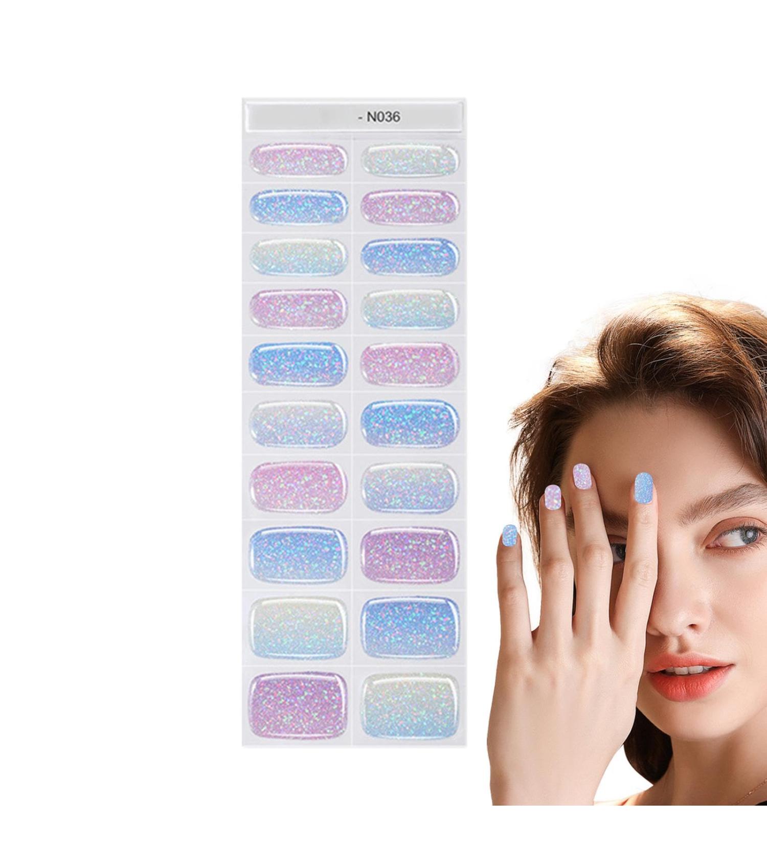 Gel Nail Wraps | Glitter Nail Stickers for Gel Polish Gel Nail Strips Manicure with Nail Lamp Semi Cured Nail Gel Polish Wraps Set for Home Nail Curing N036 - Buy Online on GoSupps.com