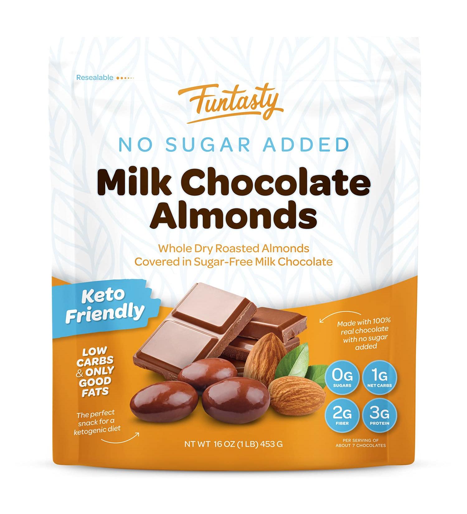 Funtasty Sugar Free Milk Chocolate Covered Almonds - Keto Friendly - 1lb Pack - Buy Online on GoSupps.com