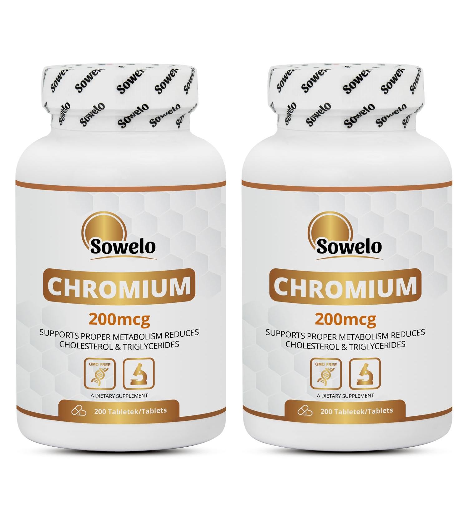 Sowelo Chromium Picolinate 200 McG - 200 Tablets (2-Pack) | Support Normal Blood Sugar Levels | No Unwanted Additives - Buy Online on GoSupps.com
