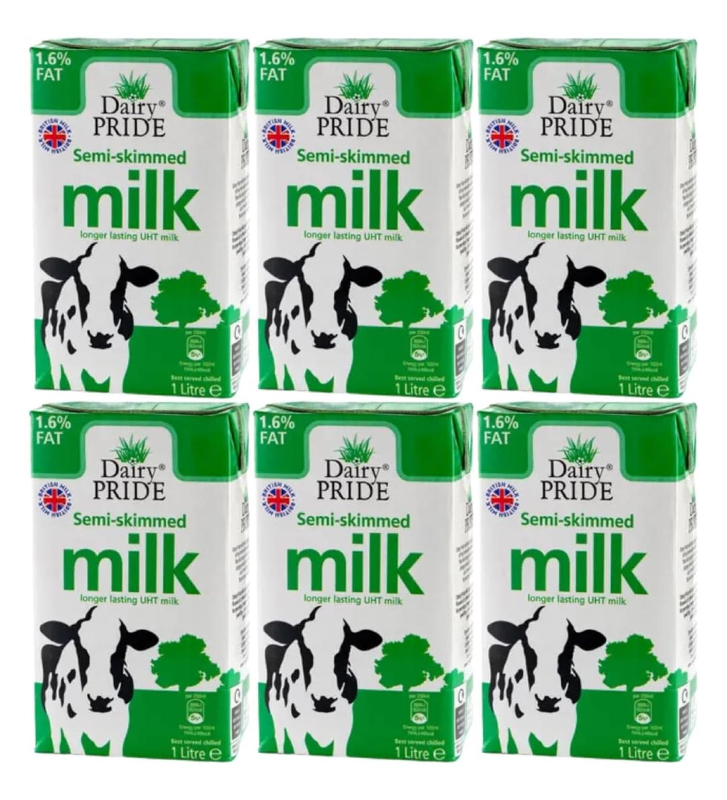 Dairy Pride Semi Skimmed Long Life UHT Milk 1 Litre Pack Of 6 With Welari Thank You Card | (6 Pack) (6 x 1 Litre) - Buy Online on GoSupps.com