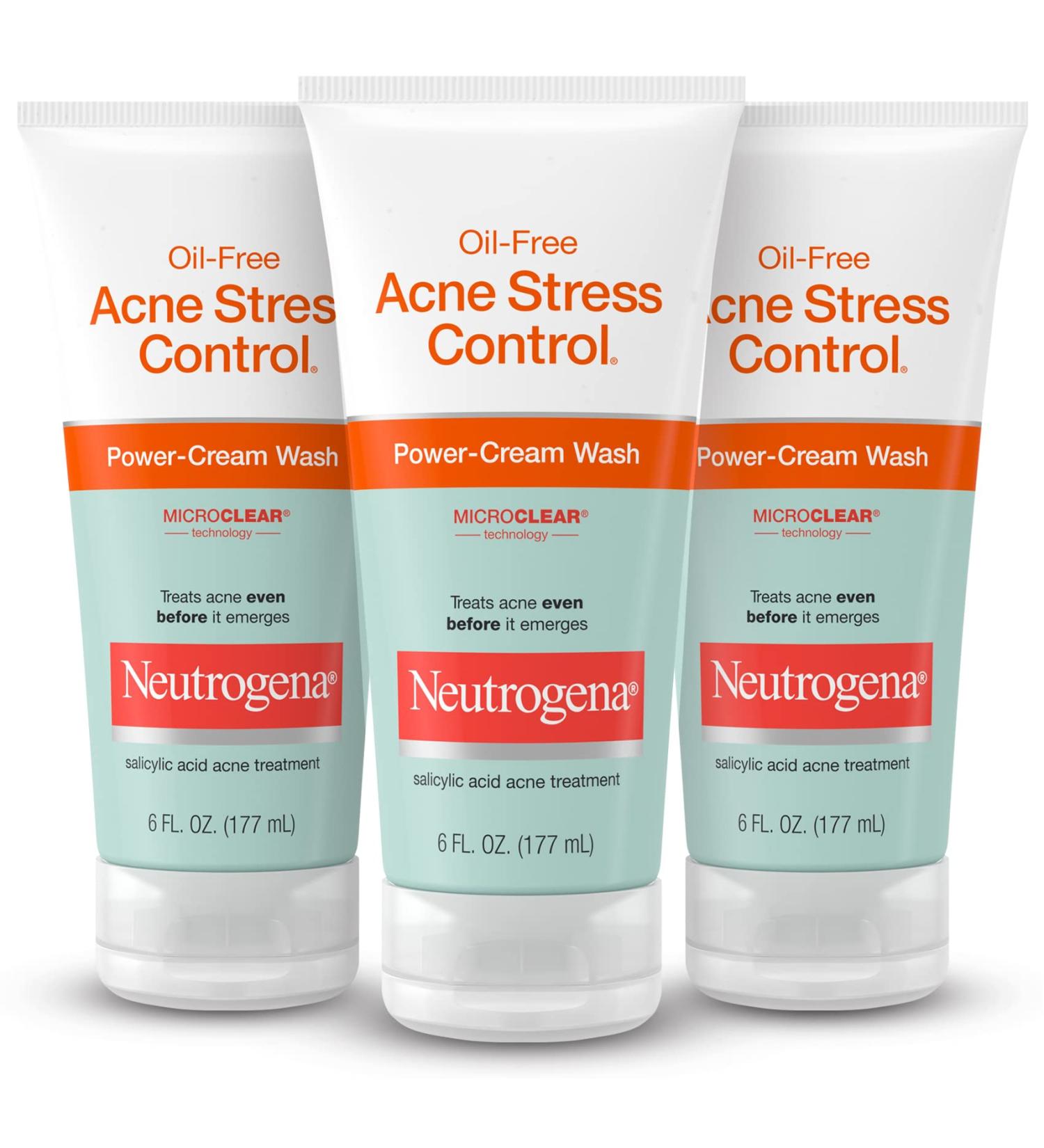 Neutrogena Oil-Free Acne Stress Control Power-Cream Face Wash | Daily Acne Treatment Cleanser with 2% Salicylic Acid | Soothing Formula for Acne-Prone Skin | 6 fl. oz - Buy Online on GoSupps.com
