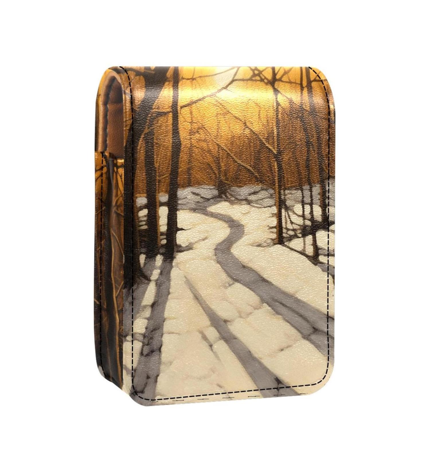Leather Lipstick Case with Mirror | Mini Lip Gloss Organizer | Winter Forest Tree Design - D381a5dnrl - Buy Online on GoSupps.com