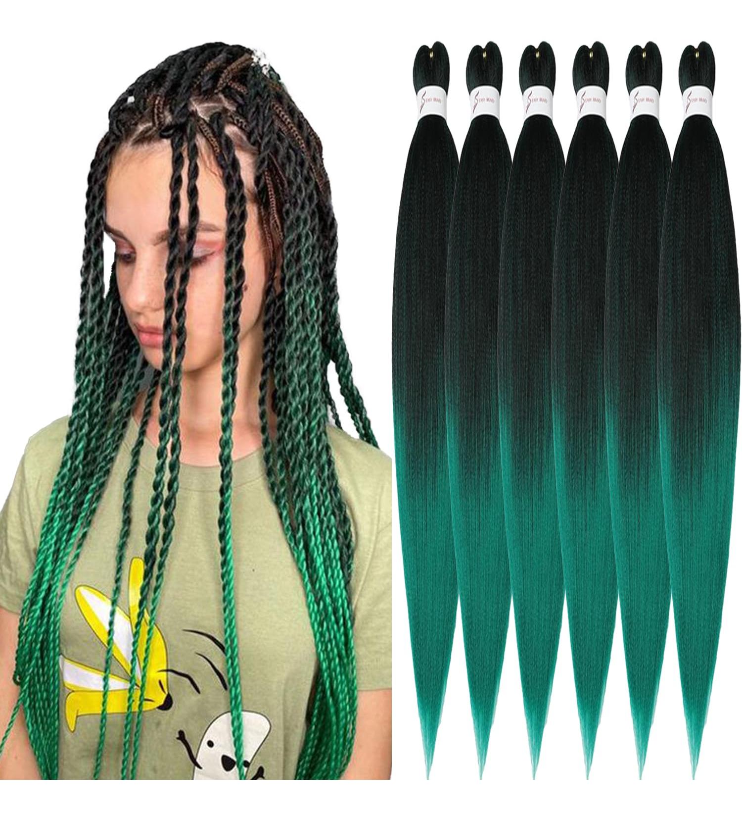 Xusuperb Lang Pre-Stretched Ombre Green Braiding Hair - 30 Inch Easy Knotless Extensions (6 Packs) | Soft Yaki Texture for Braiding (T1B/Green#) - Buy Online on GoSupps.com