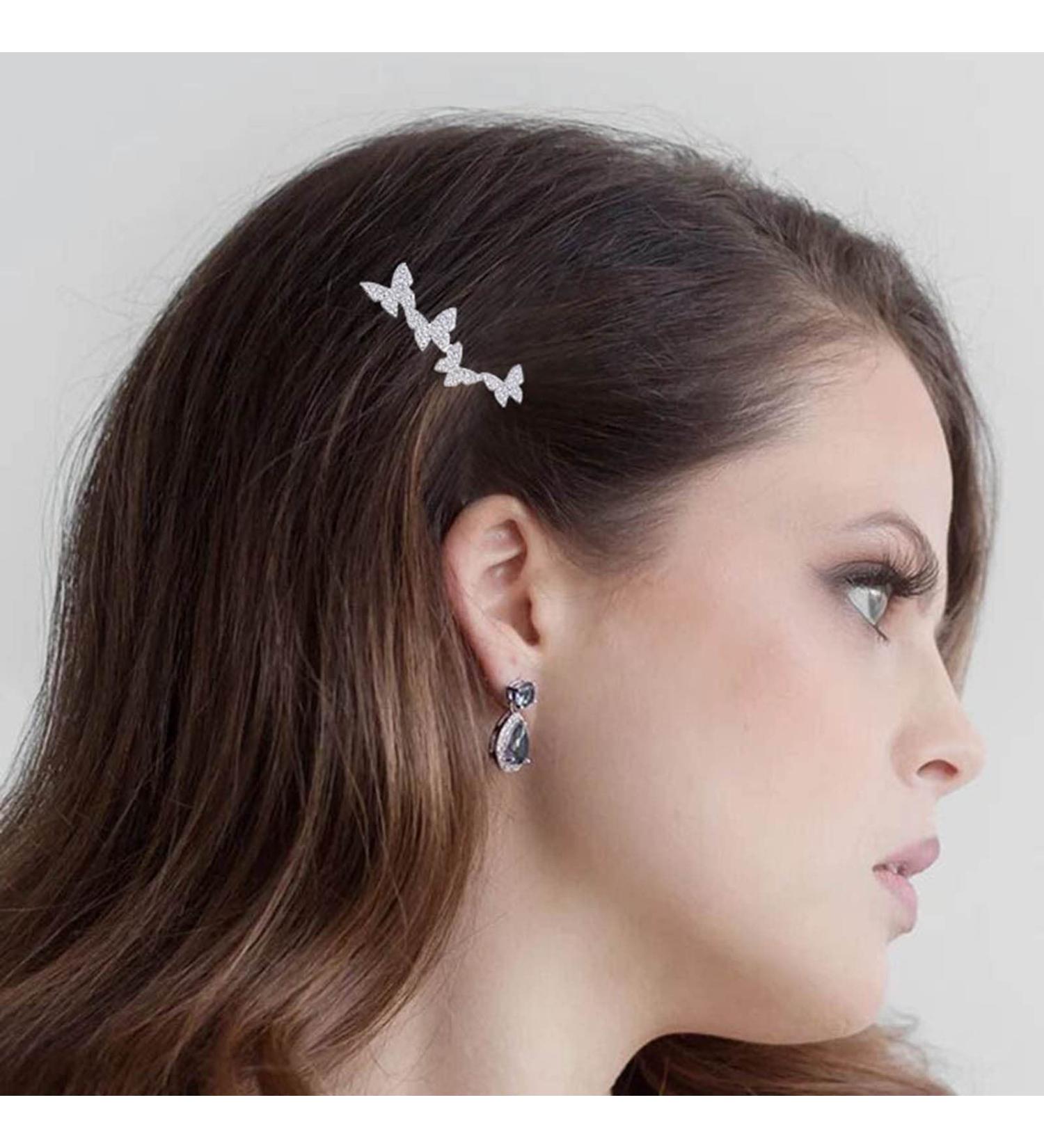 Aneneiceera Crystal Butterfly Hair Clip Silver Hair Barrette One word Clip Rhinestones Hair Pin Headpieces Decorative Hair Pins Headwear Bride Hair Accessories for Women and Girls (Silver) - Buy Online on GoSupps.com