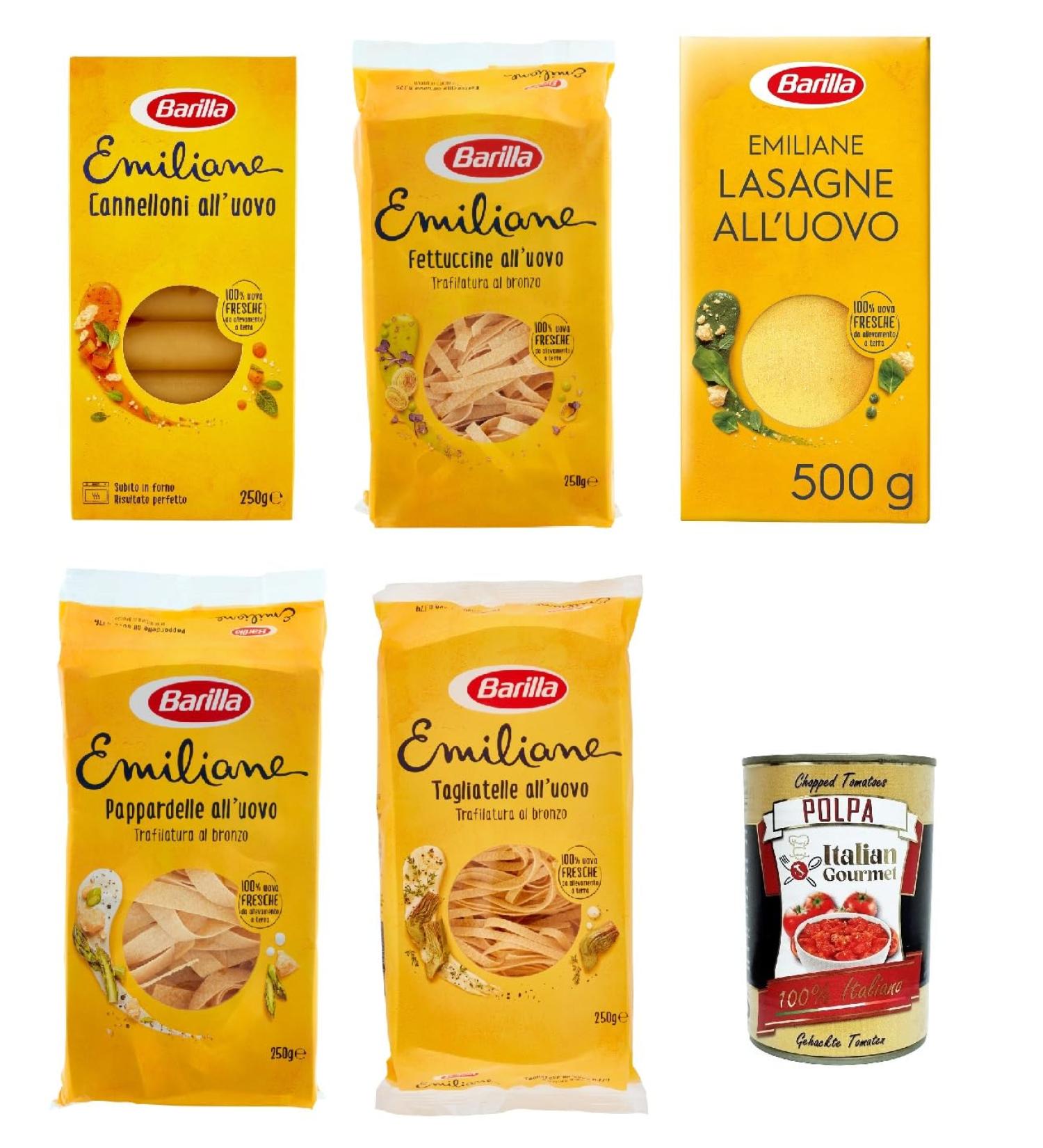  Italian Gourmet E.R. Barilla Pasta all' Uovo Le Emiliane Lot de 4 p tes aux ufs de 250 g 1 x 500 g + polpa italien Gourmet 400 g - Buy Online on GoSupps.com