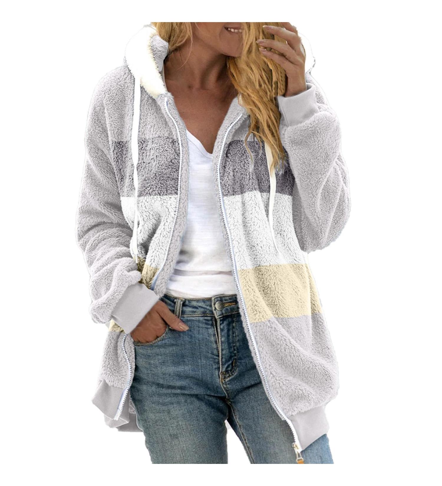Hanxiulin Oversized Plush Hoodie Jacket for Women - Breathable Winter Coat Reversible Design - Buy Online on GoSupps.com