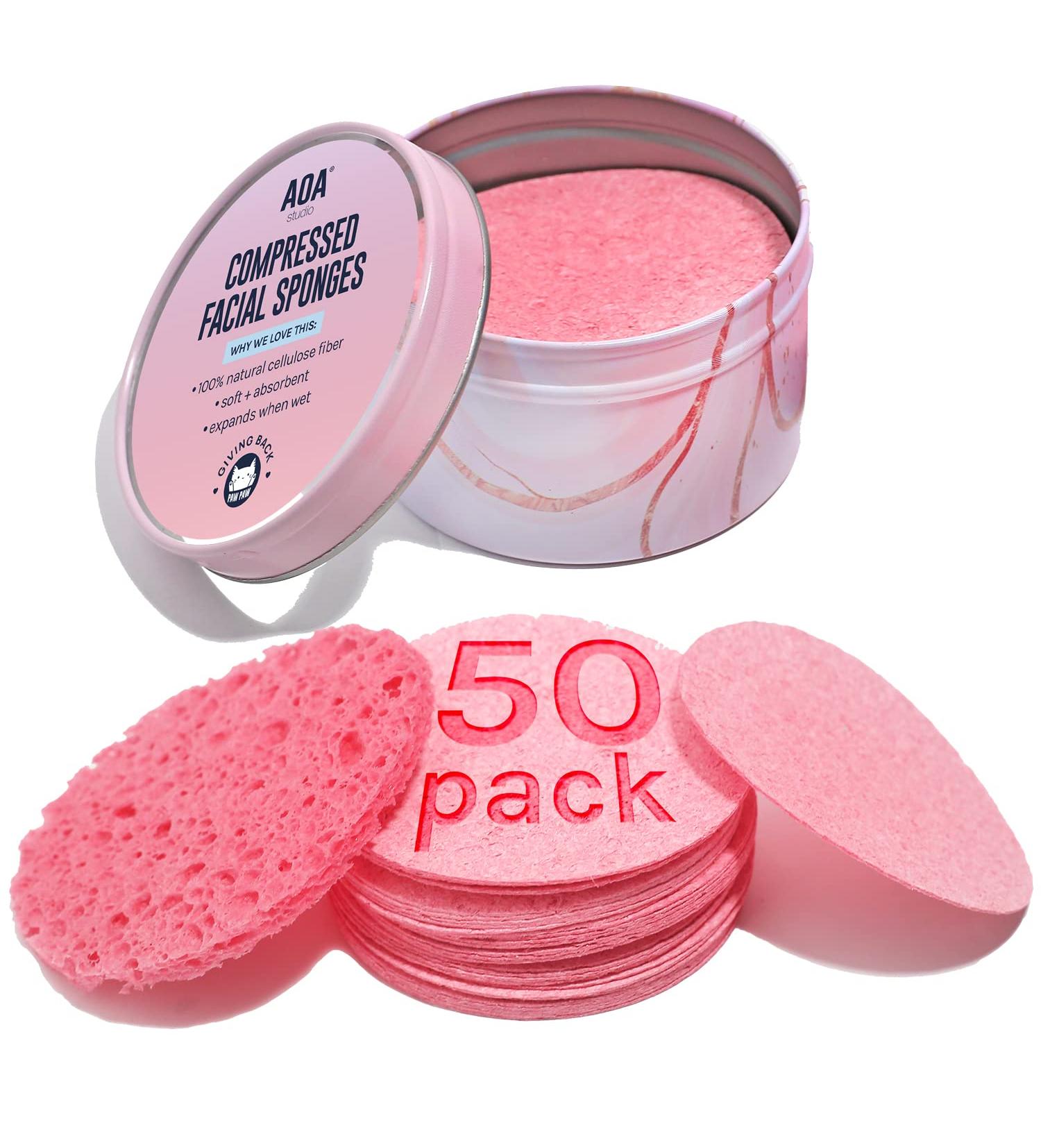 AOA Studio 50-Count Compressed Facial Sponges - 100% Natural Spa Sponges for Cleansing and Exfoliating (Pink, Pack of 50) - Buy Online on GoSupps.com