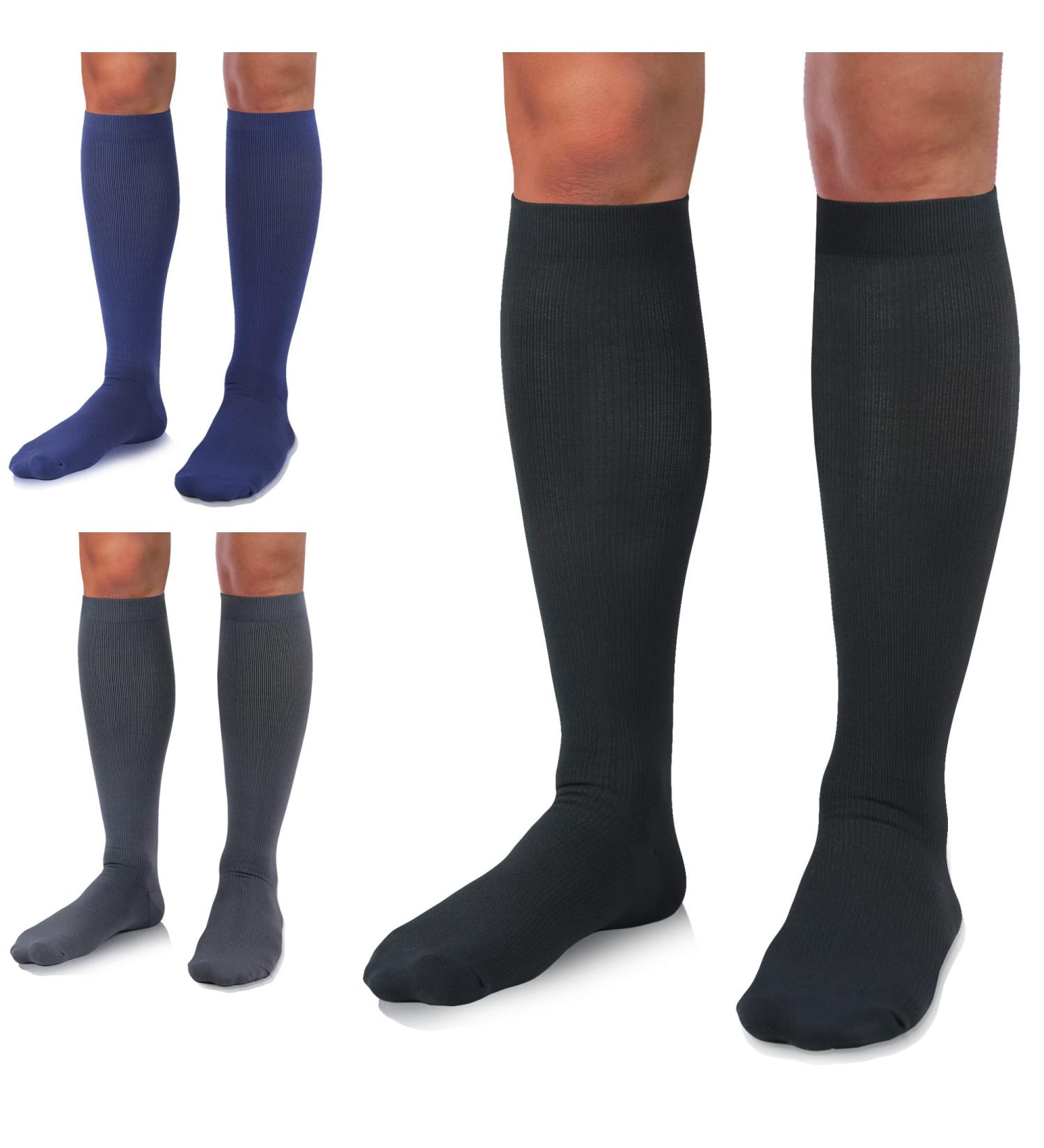 Medical Compression Socks for Men & Women - 3 Pairs 20-30 mmHg Knee High Stockings | Best for Running & Athletic Use - Large/X-Large - Black/Gray/Dark Blue - Buy Online on GoSupps.com