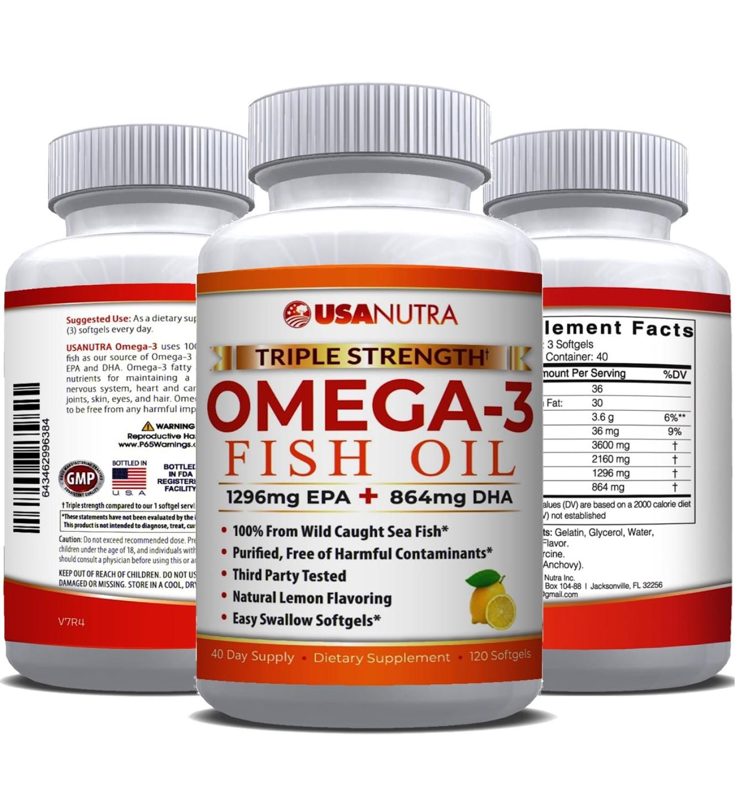 Omega 3 Fish Oil Supplement 3600mg with EPA and DHA for Women and Men Supports Joint Brain and Heart Health 120 Softgels 40 Day Supply - Buy Online on GoSupps.com