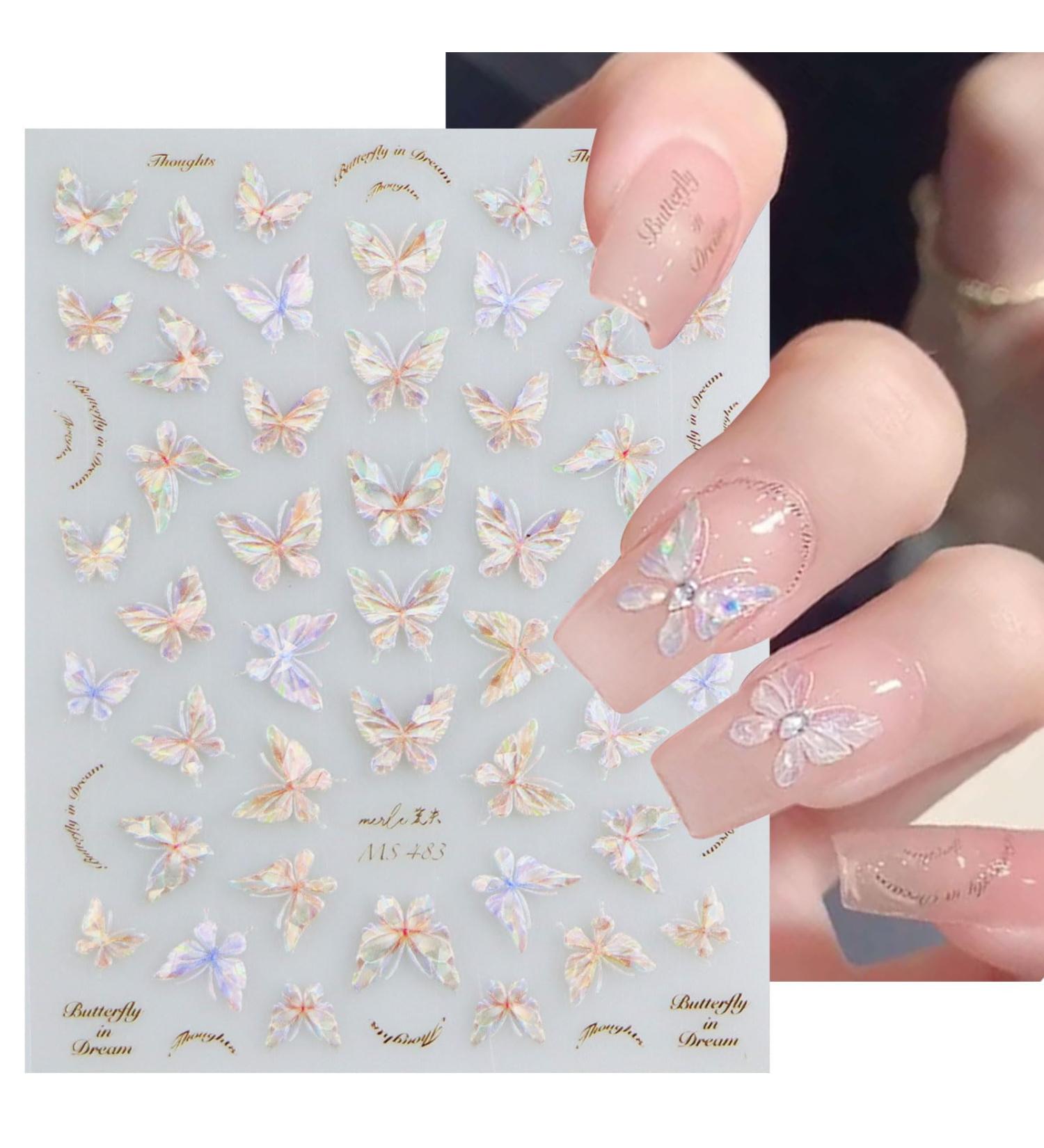 JMEOWIO 3D Embossed Aurora Butterfly Nail Art Stickers Decals Self-Adhesive 5D Nail Supplies Nail Art Design Decoration Accessories 1 Sheets - Buy Online on GoSupps.com
