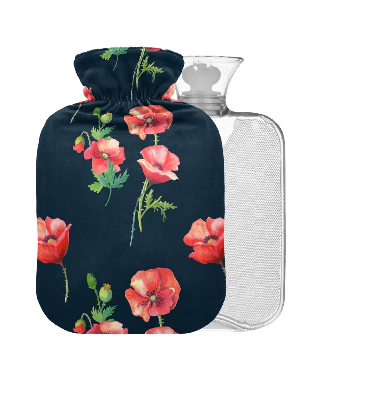 Beautiful Black Hot Water Bottle with Cover - 1L | BPA-Free | Pain Relief & Therapy for Back Pain - Buy Online on GoSupps.com
