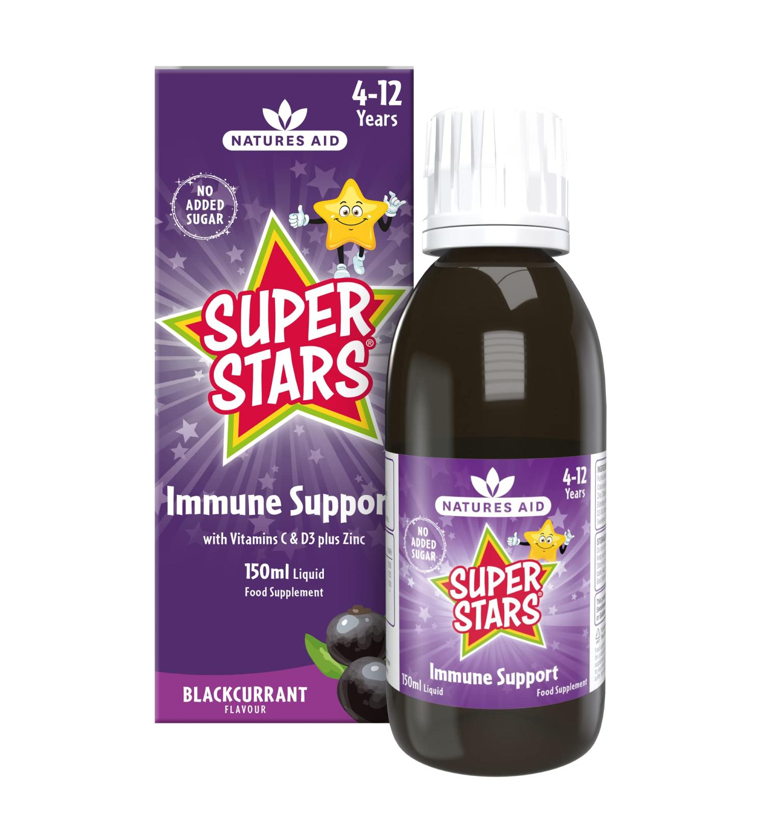 Natures Aid Super Stars Immune Support for Children 150ml - Natural Blackcurrant Flavour - Buy Online on GoSupps.com