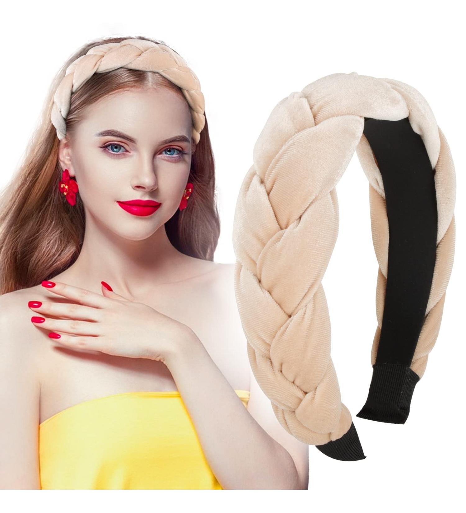 Bethininess Vintage Padded Braided Headband for Women & Girls - Wide Rockabilly Beige Hair Accessories - Buy Online on GoSupps.com