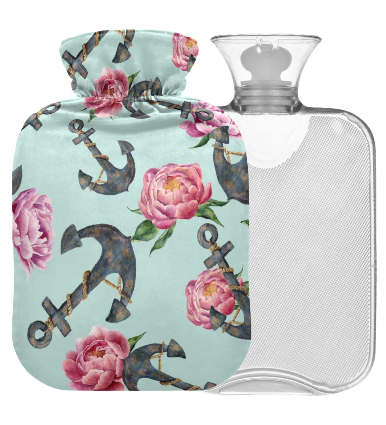 NAANLE Watercolor Rose Anchor Hot Water Bottle - 1L | Transparent for Bed Hand & Feet | Heat & Cold Therapy - Buy Online on GoSupps.com