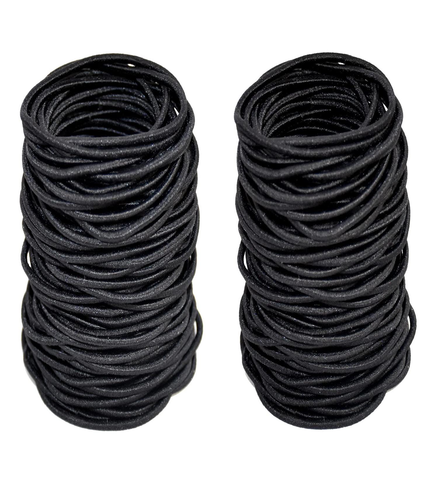 Elastic Hair Bands - Black 2mm Metal-Free Ponytail Holders for Women Men & Kids - 100 Pack - Buy Online on GoSupps.com