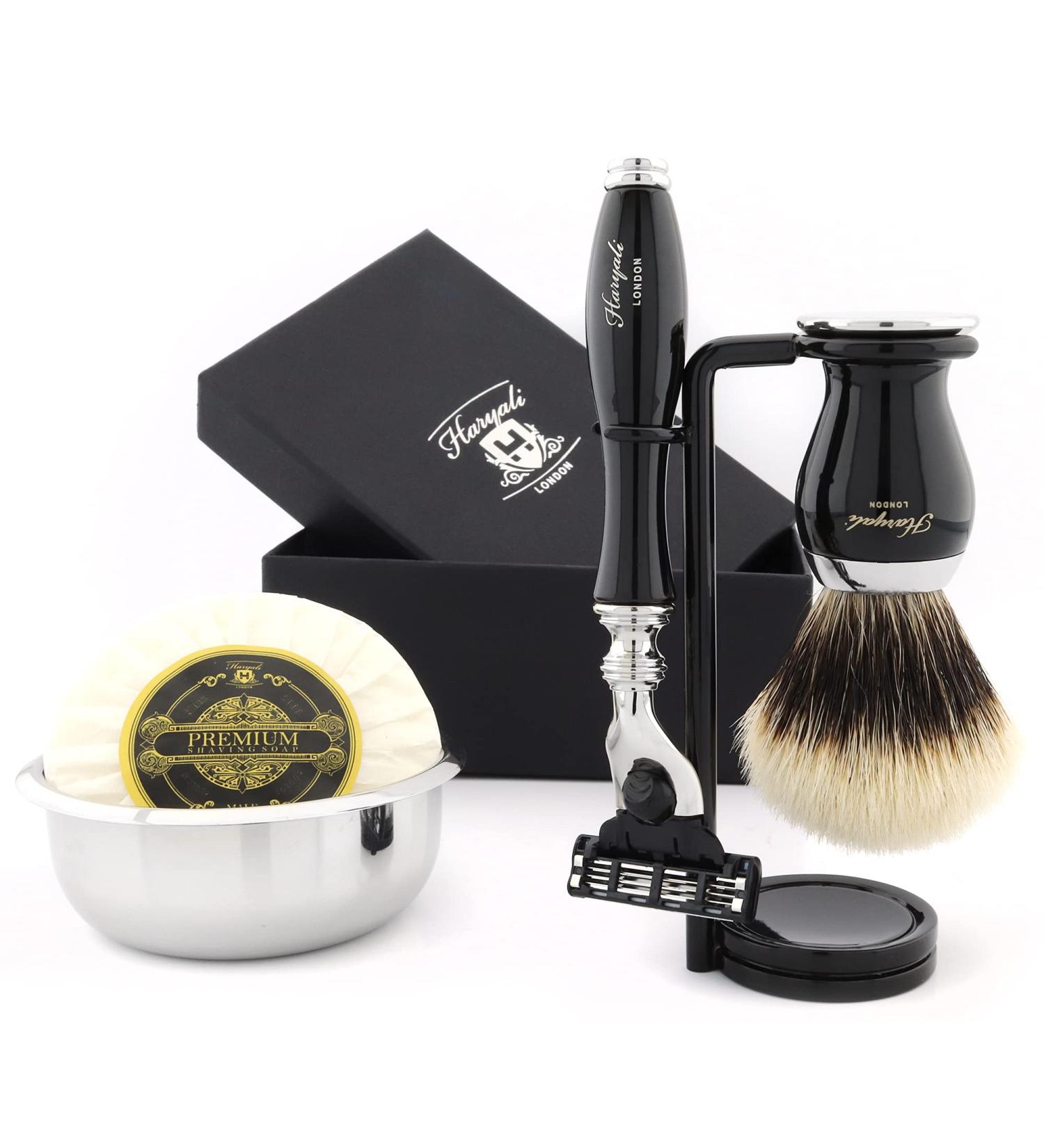 Premium Professional Razor Set - 5 Blades Badger Hair Brush Shaving Soap & Bowl - Perfect Gift for Men | International Shipping Available - Buy Online on GoSupps.com