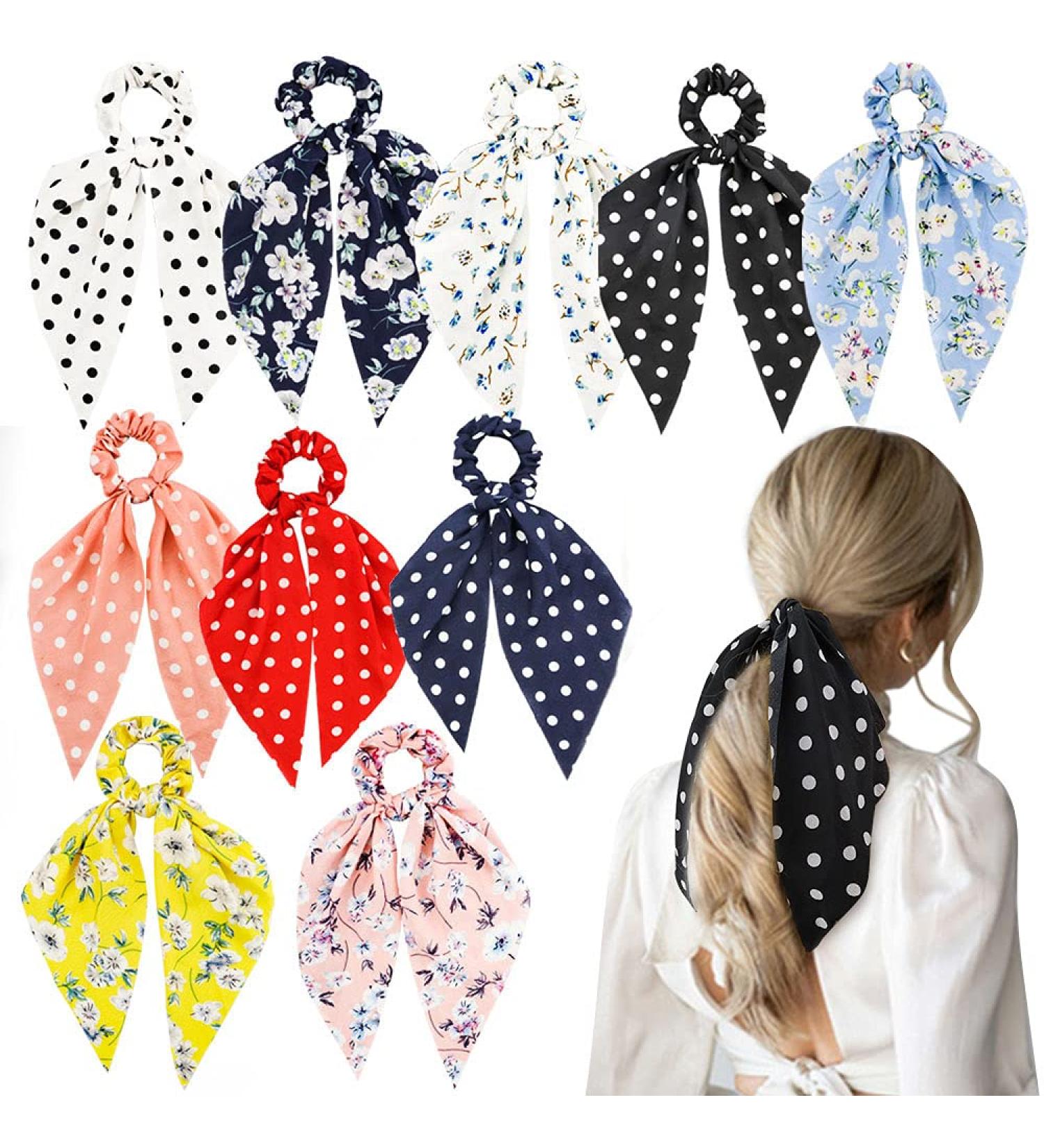 NAIHOD 10Pcs Floral Chiffon Hair Scarf Scrunchies - Women & Girls Elastic Hair Ties with Bowknot - Buy Online on GoSupps.com