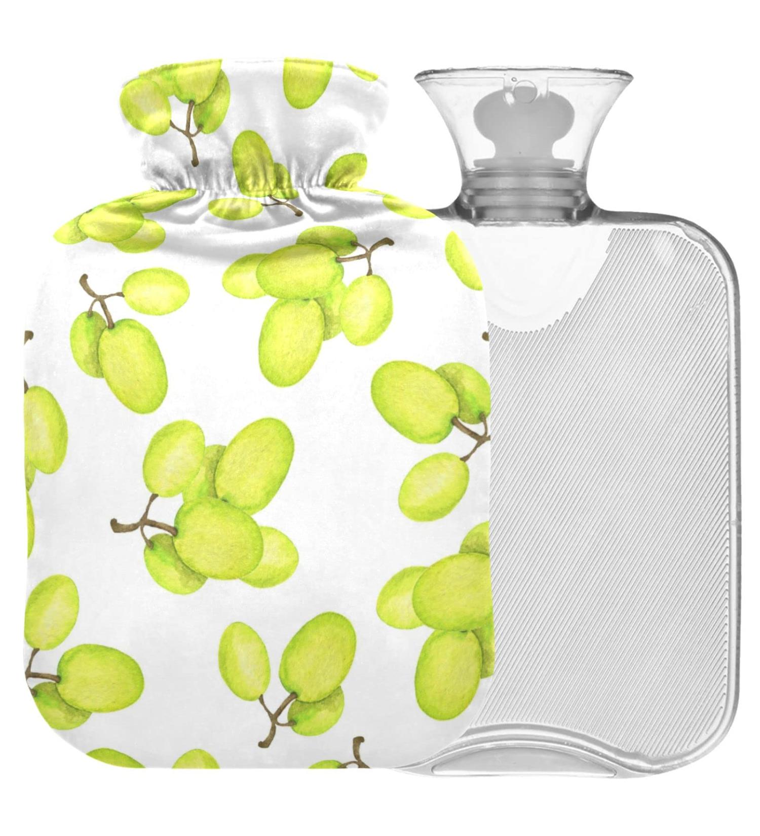 NAANLE 1L Transparent Heat Bottle with Watercolor Grapes | Hot Water Bottle for Bed Hand & Feet | Pain Relief & Heat Therapy - Buy Online on GoSupps.com