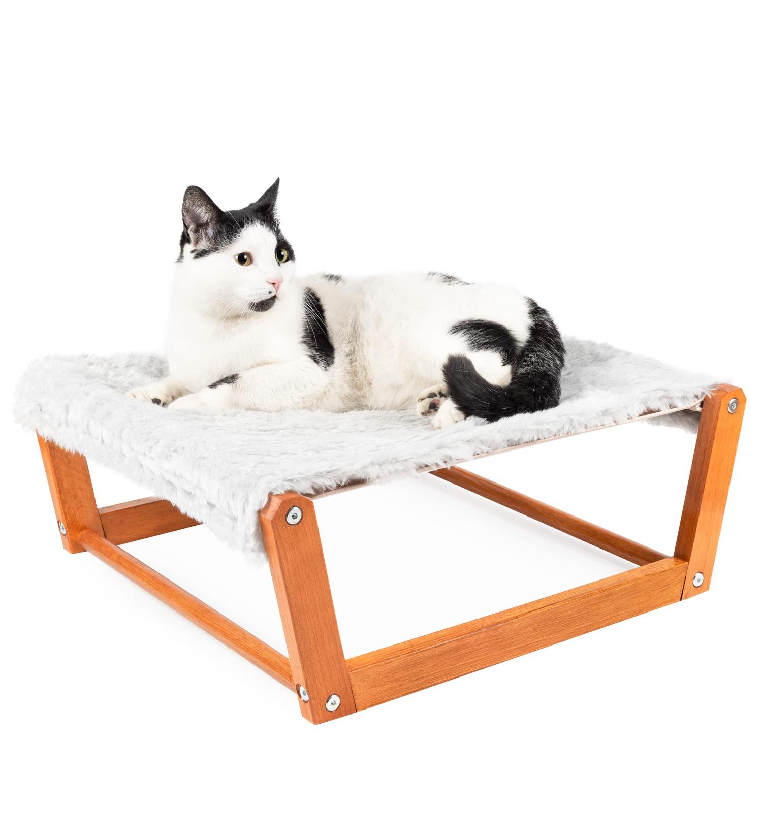 HullPetshop Cat Hammock & Dog Bed - Elevated Wood Pet Furniture for Small, Medium & Large Pets | Easy Assembly Indoor Hammock for Cats - Grey/Mink - Buy Online on GoSupps.com