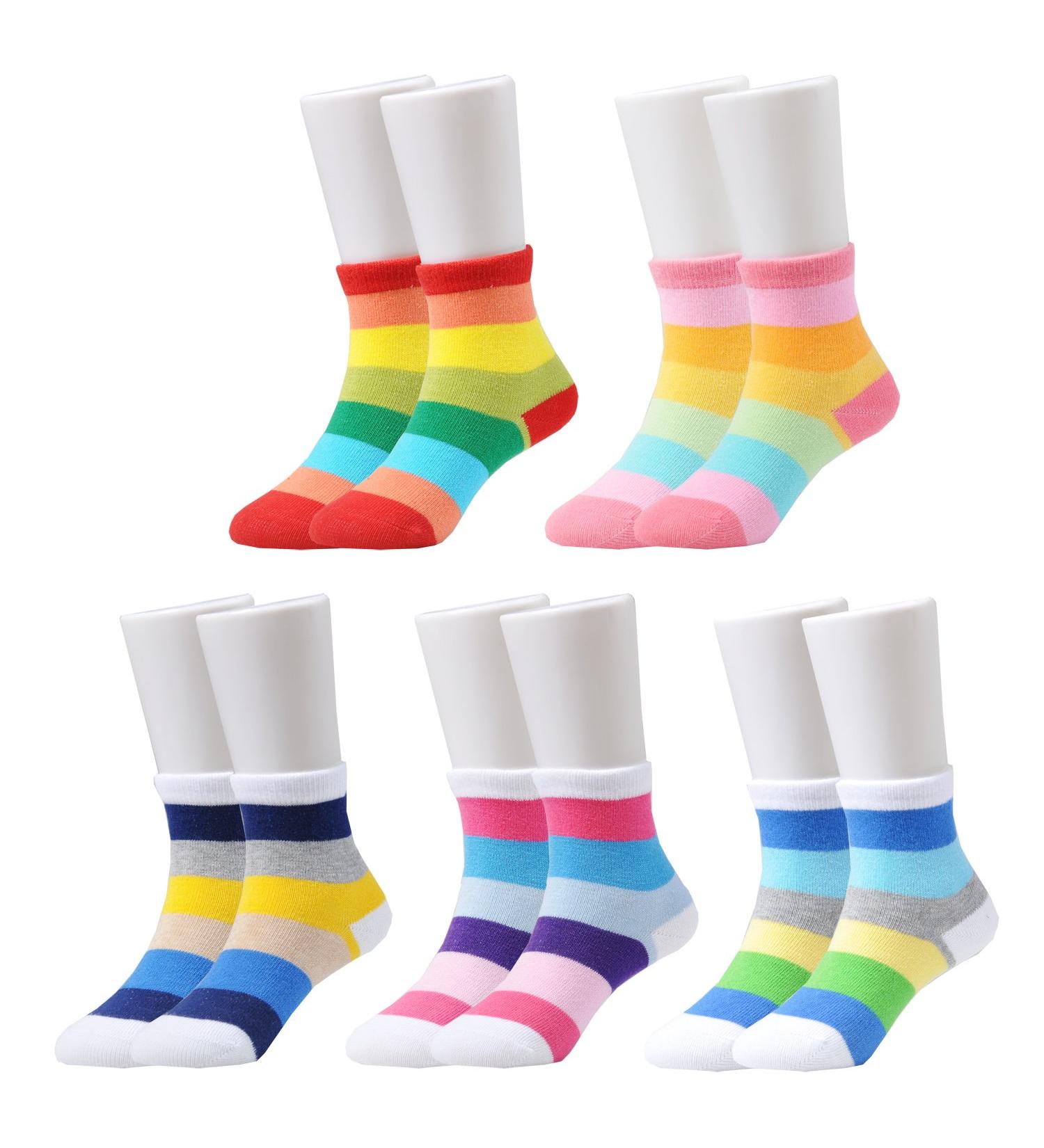 EPEIUS Kids Girls' 5 Pack Seamless Rainbow Stripes Crew Socks - Size Medium, Assorted Colors - Buy Online on GoSupps.com