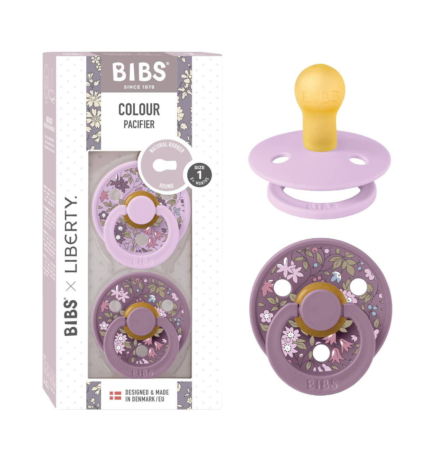 BIBS Color Liberty Schnuller 2-Pack | BPA-Free Cherry Nipple | Natural Rubber/Latte | Made in Denmark | Size 1 (0-6 Months) | Chamomile Lawn Violet Sky - Buy Online on GoSupps.com