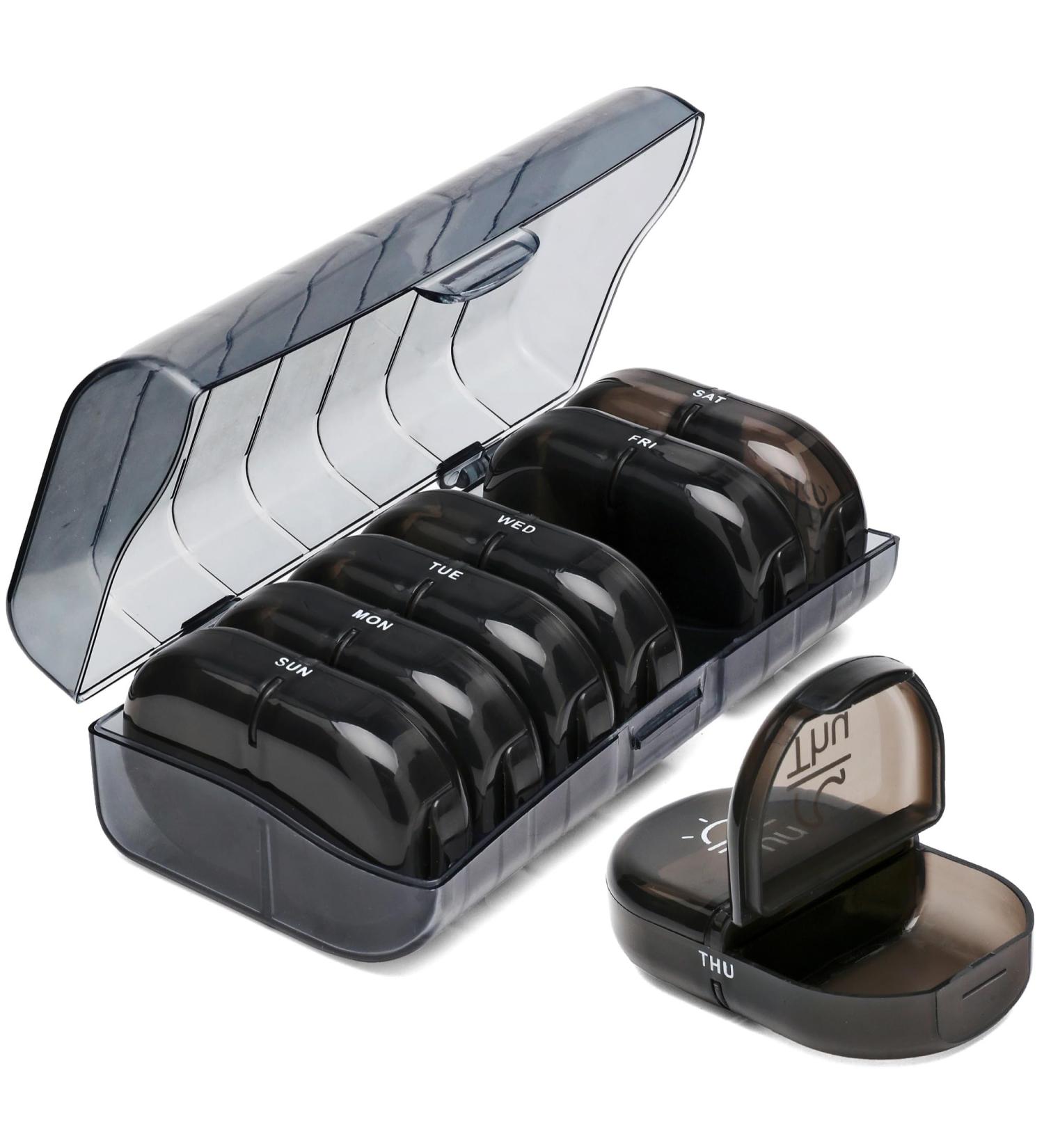 XL Weekly Pill Organizer - 7 Day AM PM Pill Box with Large Opening | Easy-Fill Black Medication Case for Supplements & Vitamins | International Shipping - Buy Online on GoSupps.com