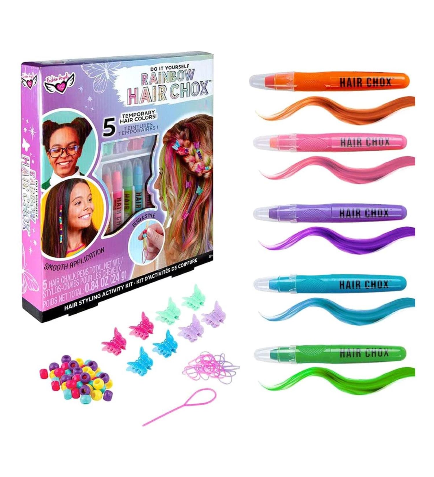 DIY Rainbow Hair Styling Kit with Temporary Chalk Pens and Accessories - Fun Hair Color for Kids 8+ - Fashion Angels - Buy Online on GoSupps.com