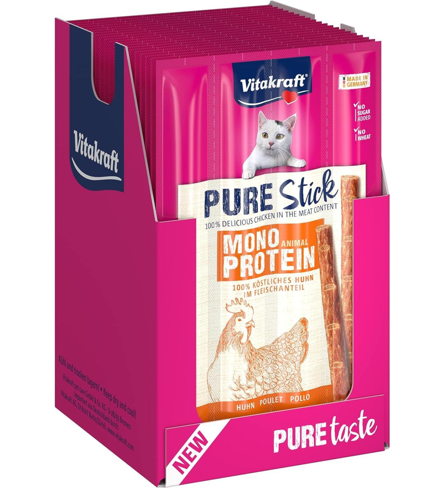 Vitakraft Pure Stick Cat Snack - Chicken Meat Treats for Sensitive Cats (20x4 Pieces) - International Shipping Available - Buy Online on GoSupps.com