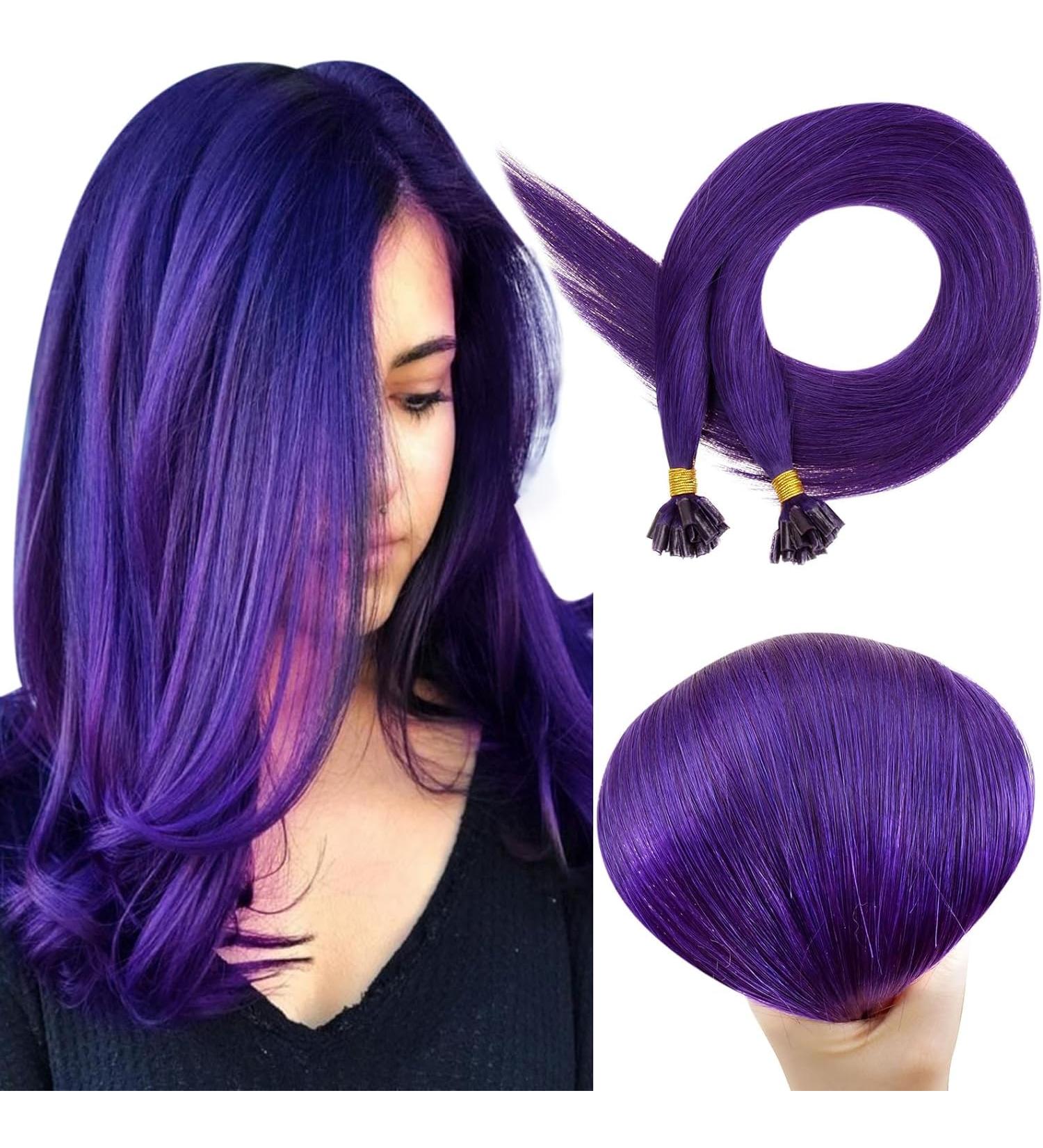 Runature U Tip Hair Extensions - Purple Keratin Extensions 50cm 20 Inch Real Human Hair 25g 25 Strands - Buy Online on GoSupps.com