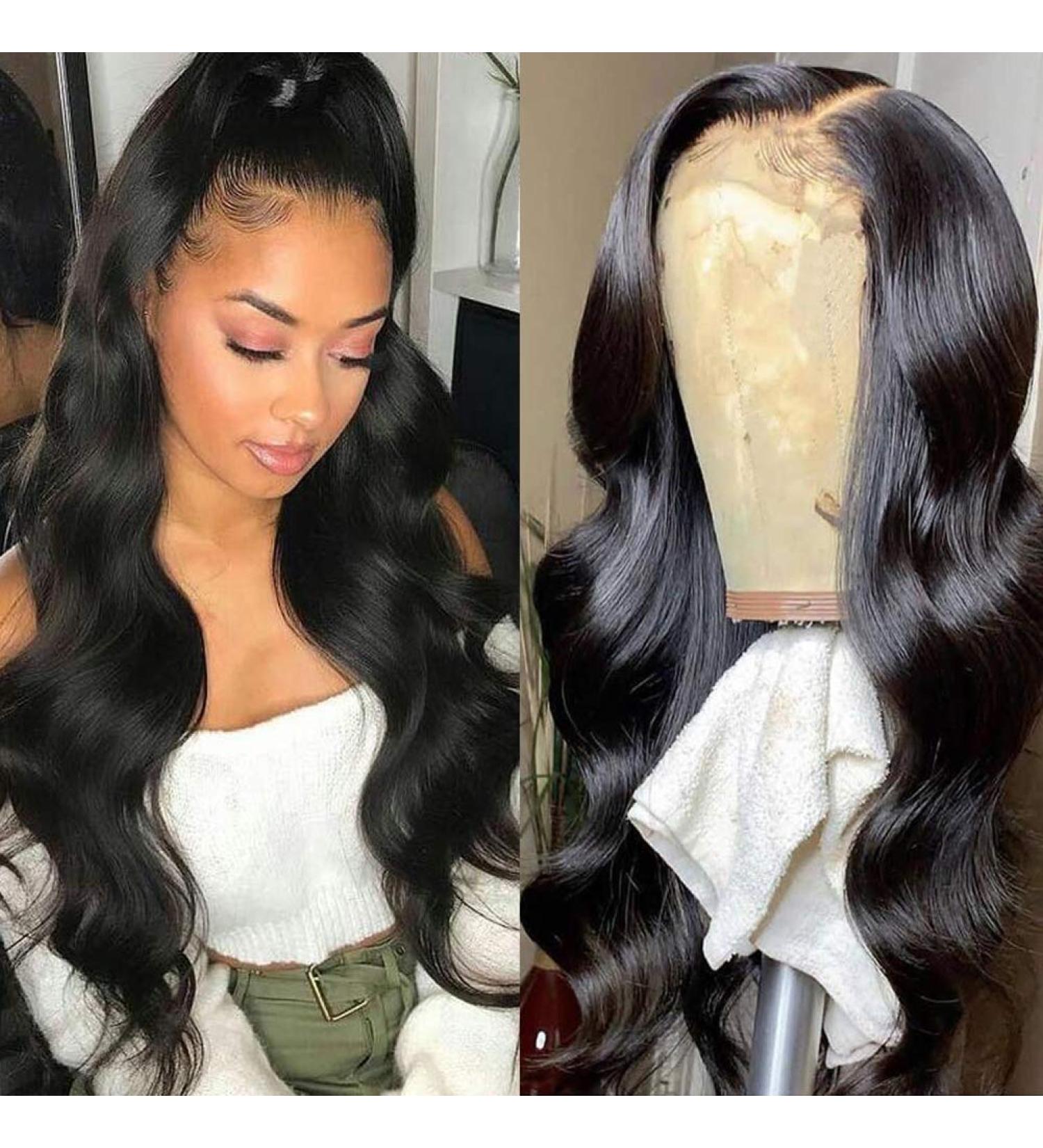 Larhali 13x6 HD Transparent Lace Front Wig Brazilian Body Wave Human Hair 28 inch - 180% Density Pre Plucked for Black Women - Buy Online on GoSupps.com