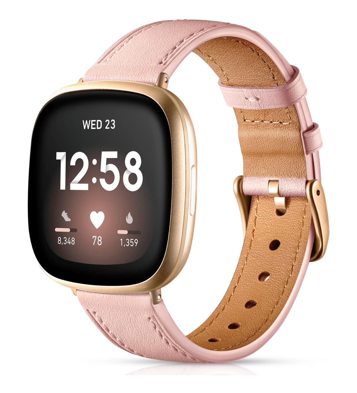 Soft Genuine Leather Band for Fitbit Sense/Versa 3 - Pink | Maledan Replacement Wristband - Buy Online on GoSupps.com