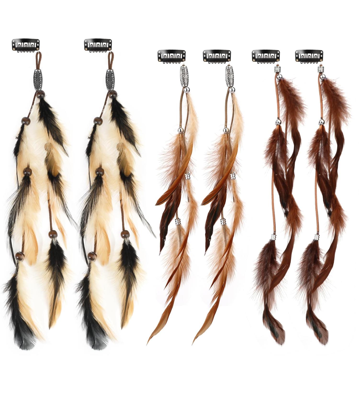MWOOT 6Pcs Boho Feather Hair Clips with Comb - Handmade Festival Hair Accessories for Women - Buy Online on GoSupps.com